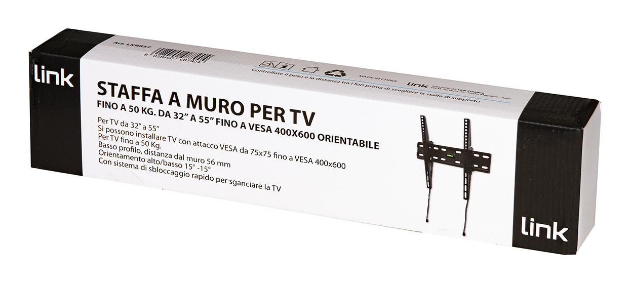 Verpackung für eine schwenkbare TV-Wandhalterung bis 50 kg, 32-55 Zoll.