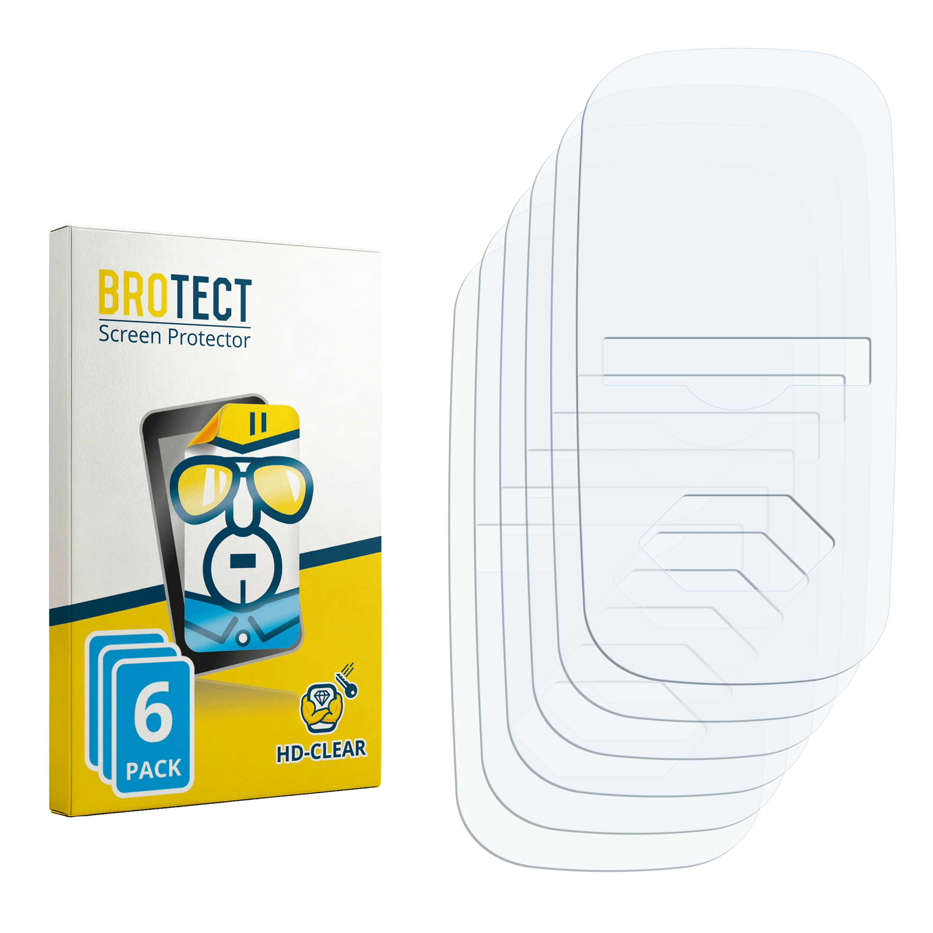 Verpackung von BROTECT Displayschutzfolien, 6 Stück, mit mehreren Folien daneben.