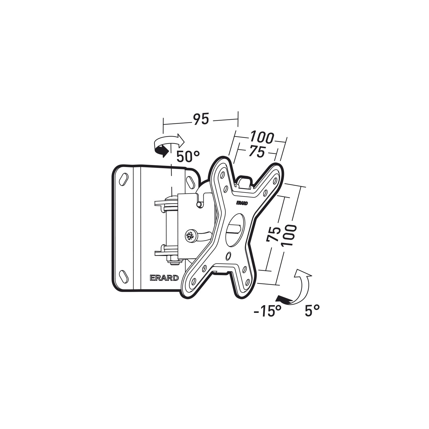 Dessin technique d'un support de moniteur avec dimensions et angles.