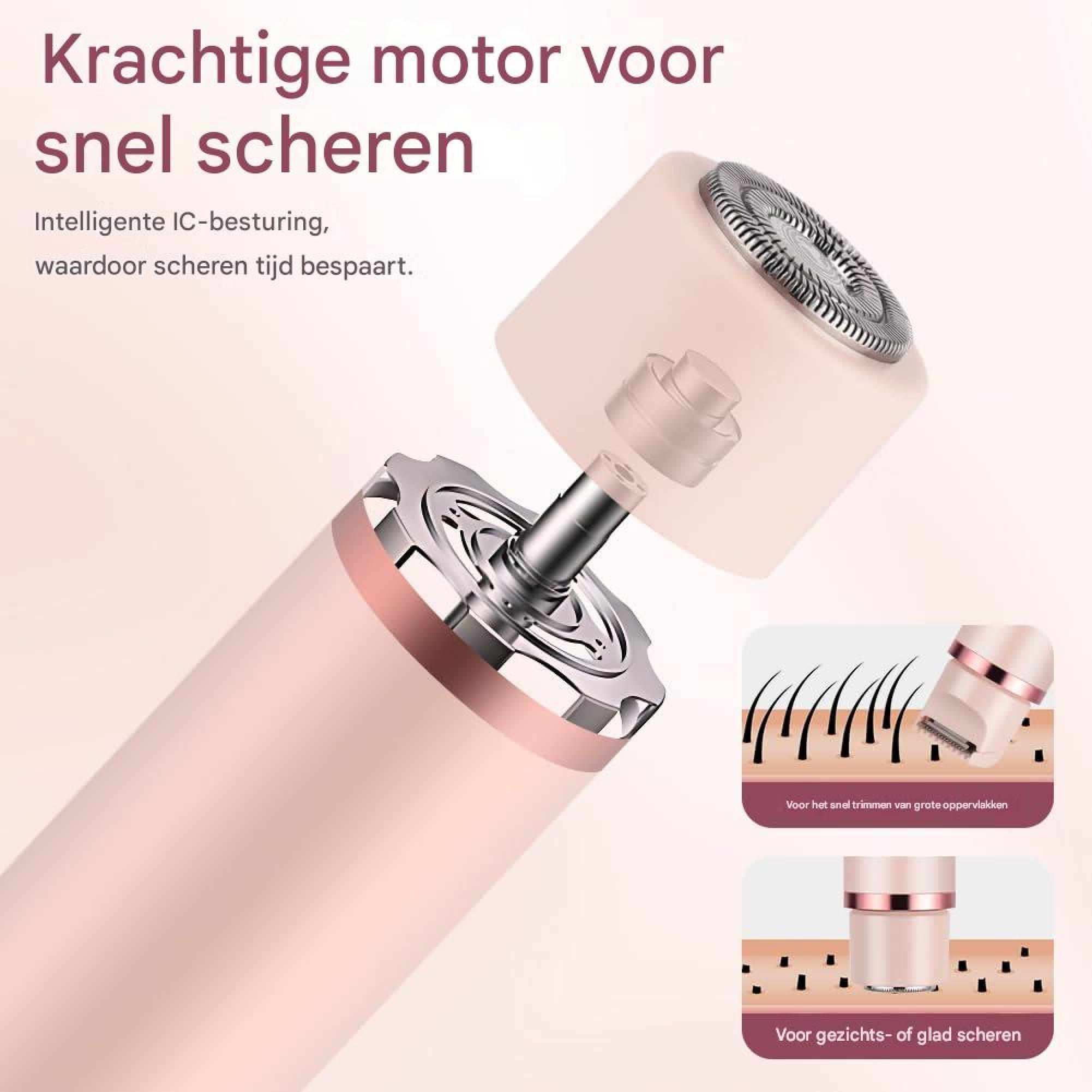 Ein rosa Elektrorasierer mit silbernen Details, der für schnelles Rasieren entwickelt wurde.