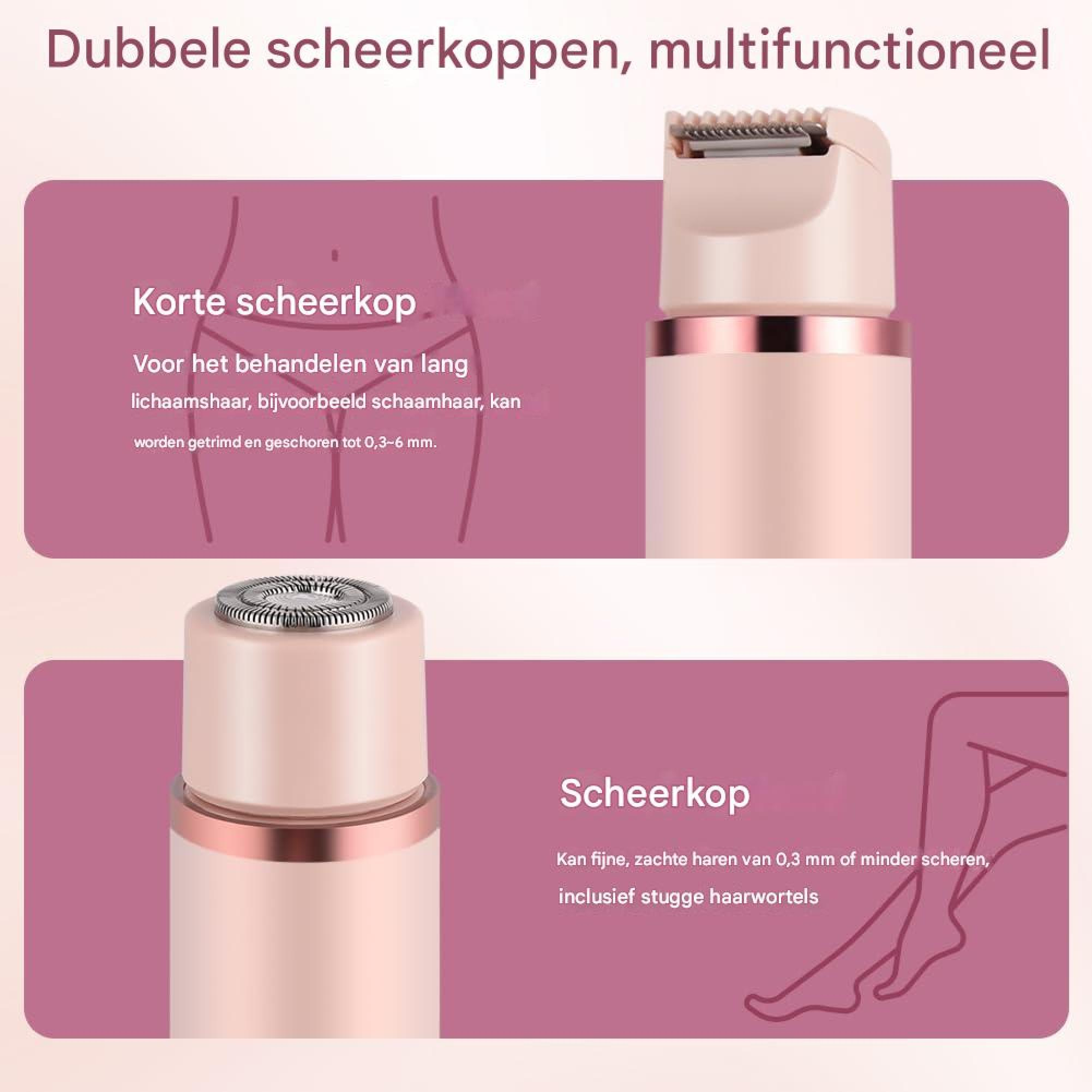 Zwei rosa Rasierer, einer oben, einer unten, für verschiedene Körperhaare.