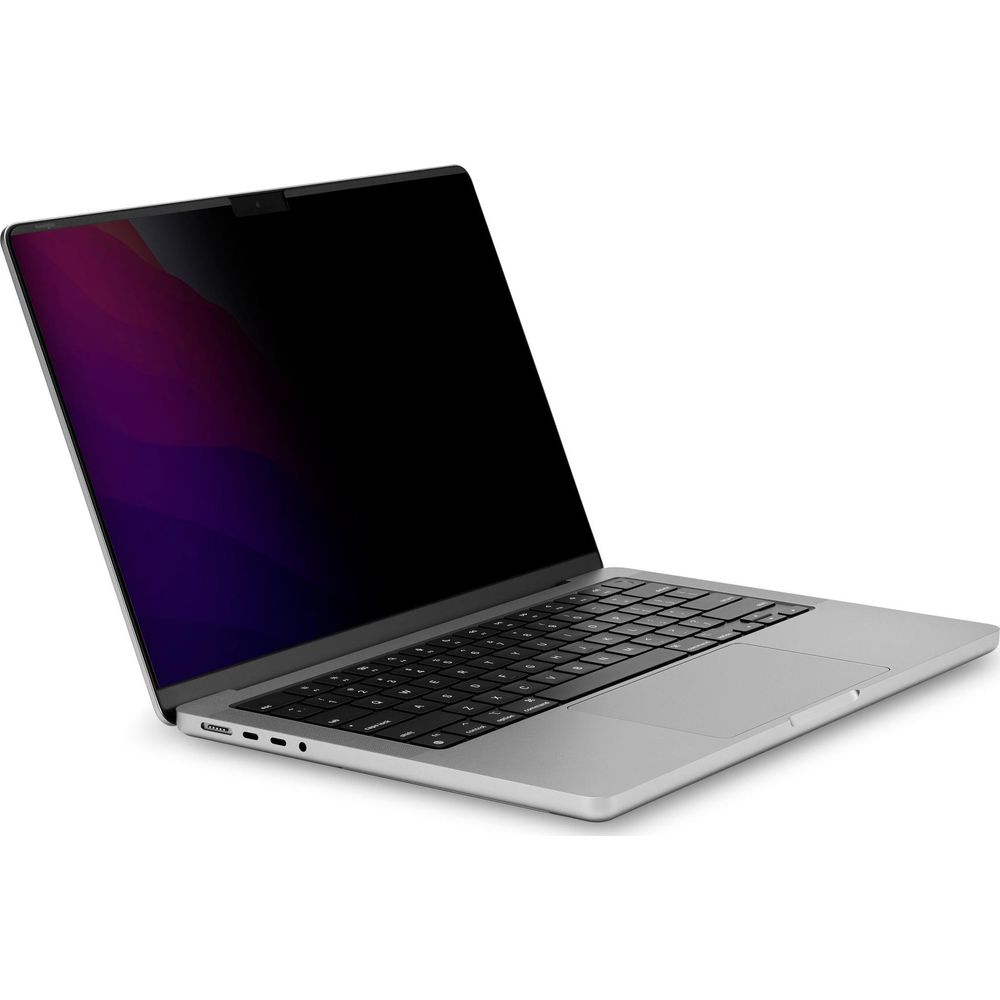 Ein silberner Laptop mit schwarzem Bildschirm und Tastatur, auf weißem Hintergrund.