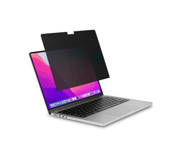 Ein Laptop mit einem Sichtschutzfilter auf dem Bildschirm.