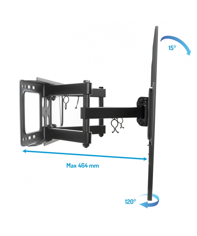 Supporto TV da parete nero con braccio estensibile, portata max 464 mm.