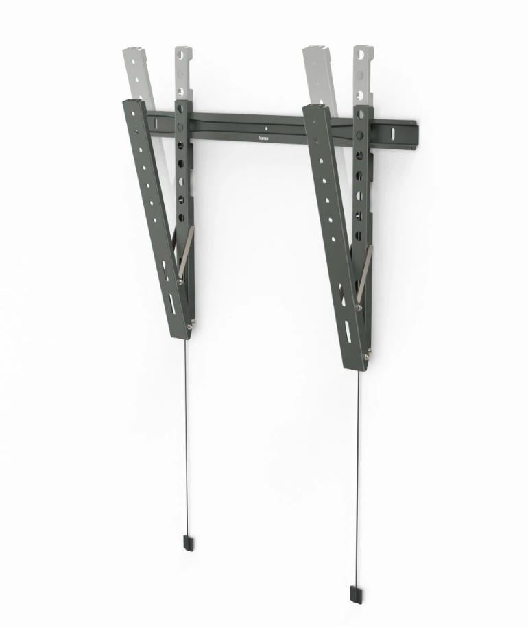Supporto da parete TV grigio girevole con cavi.