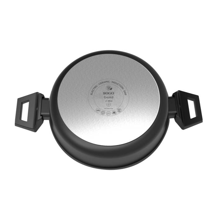 Olla negra con base plateada, SOGO Gold, para vitrocerámica, inducción y gas.