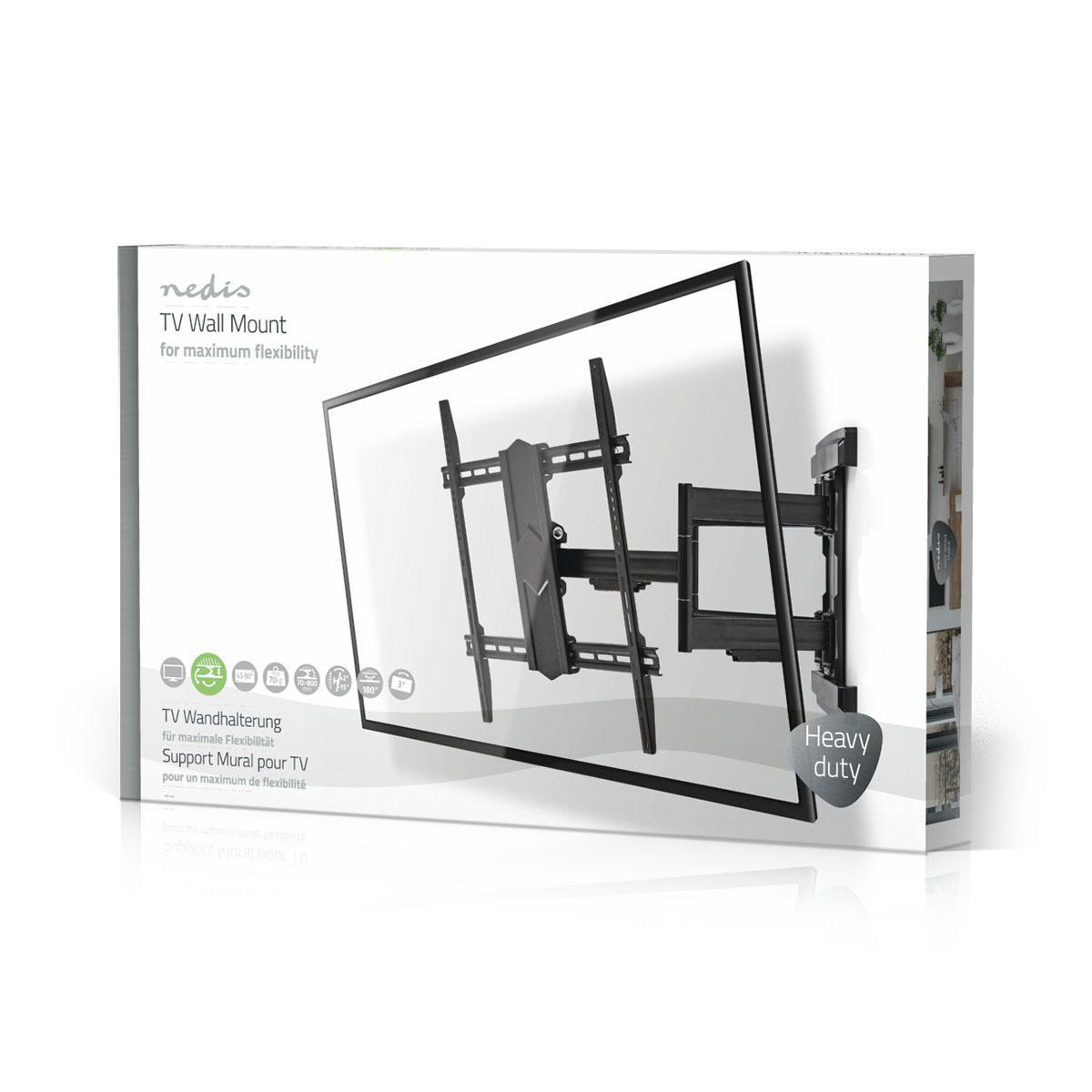 Support mural TV noir Nedis pour flexibilité maximale, robuste.