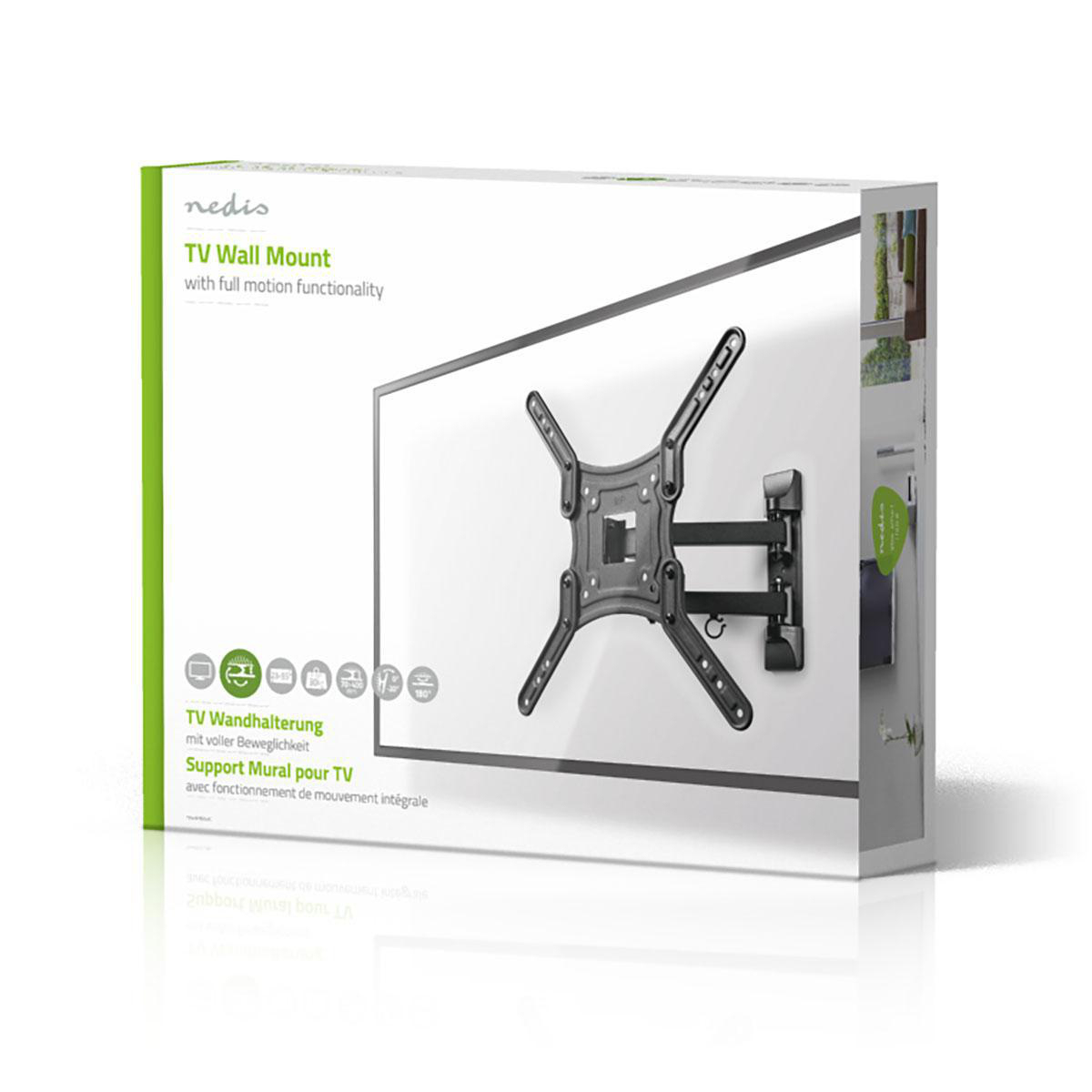 Emballage d'un support mural TV Nedis avec mouvement complet.