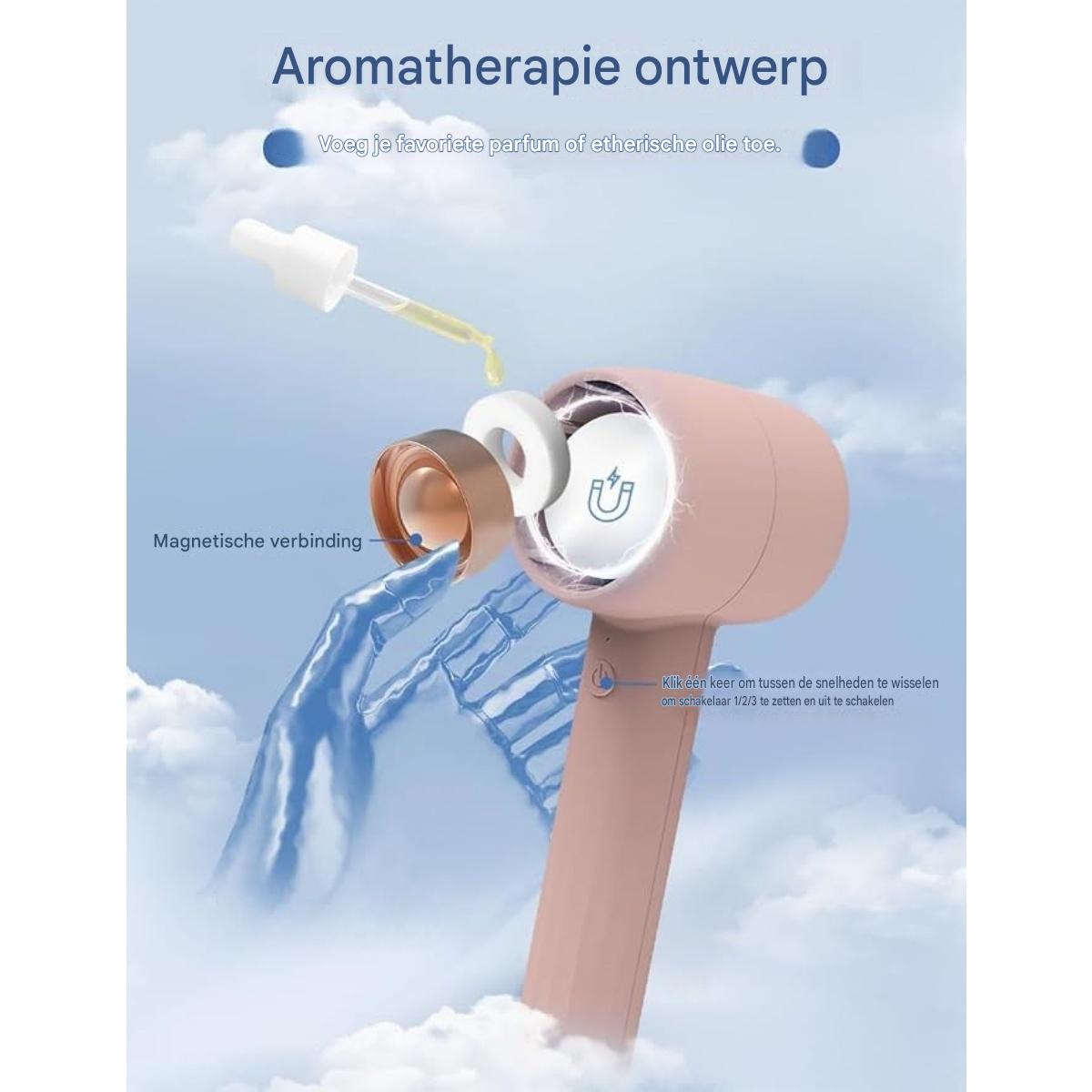 Ein rosafarbener Diffusor mit einem Pipette, die Öl hinzufügt. Magnetische Verbindung.