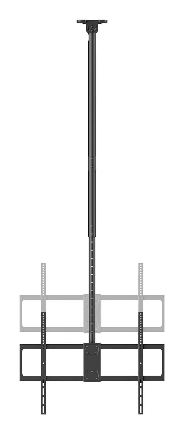 Soporte de techo negro con poste ajustable y soporte para TV.