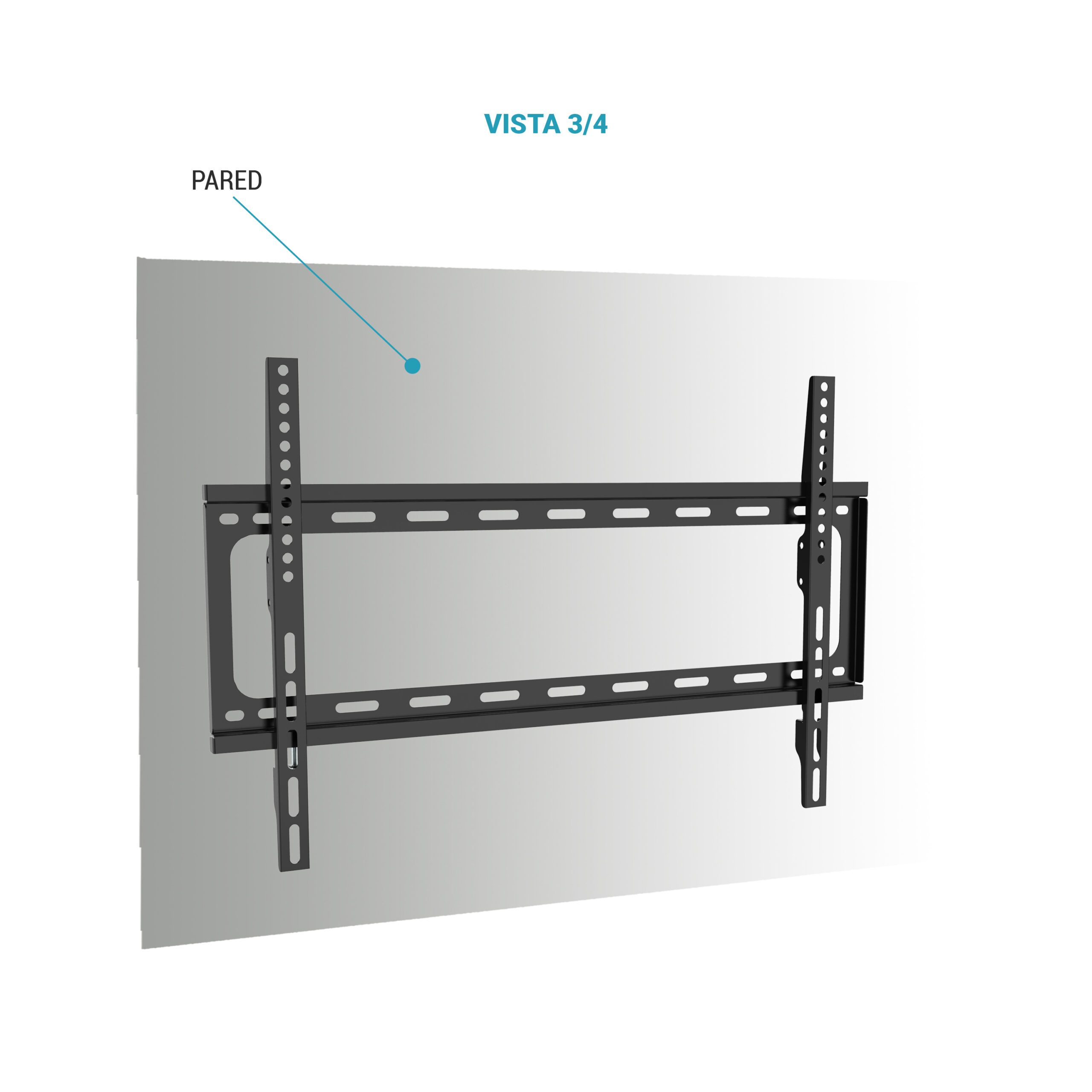Un soporte de pared negro para TV en una pared gris.