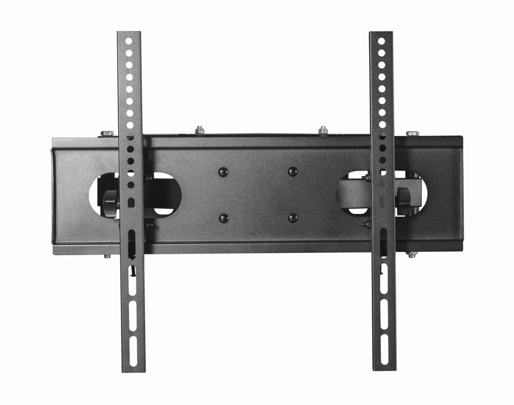 A black, adjustable television mount with long rails for mounting.