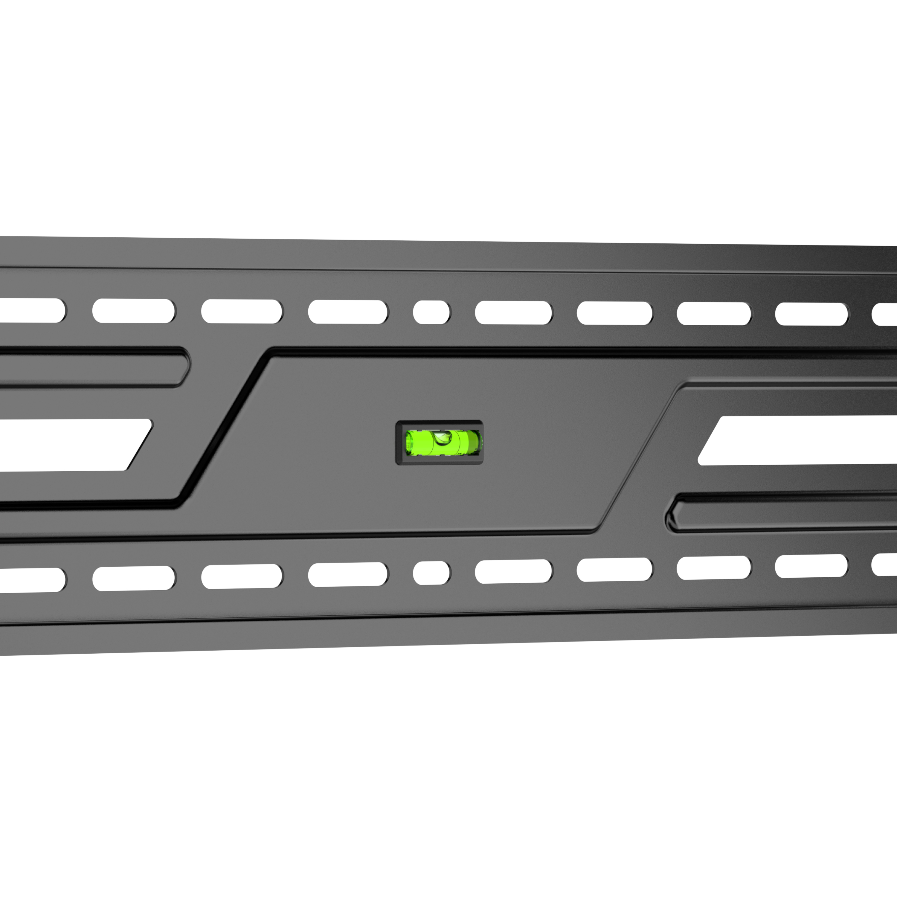 Black mount with integrated bubble level indicator.