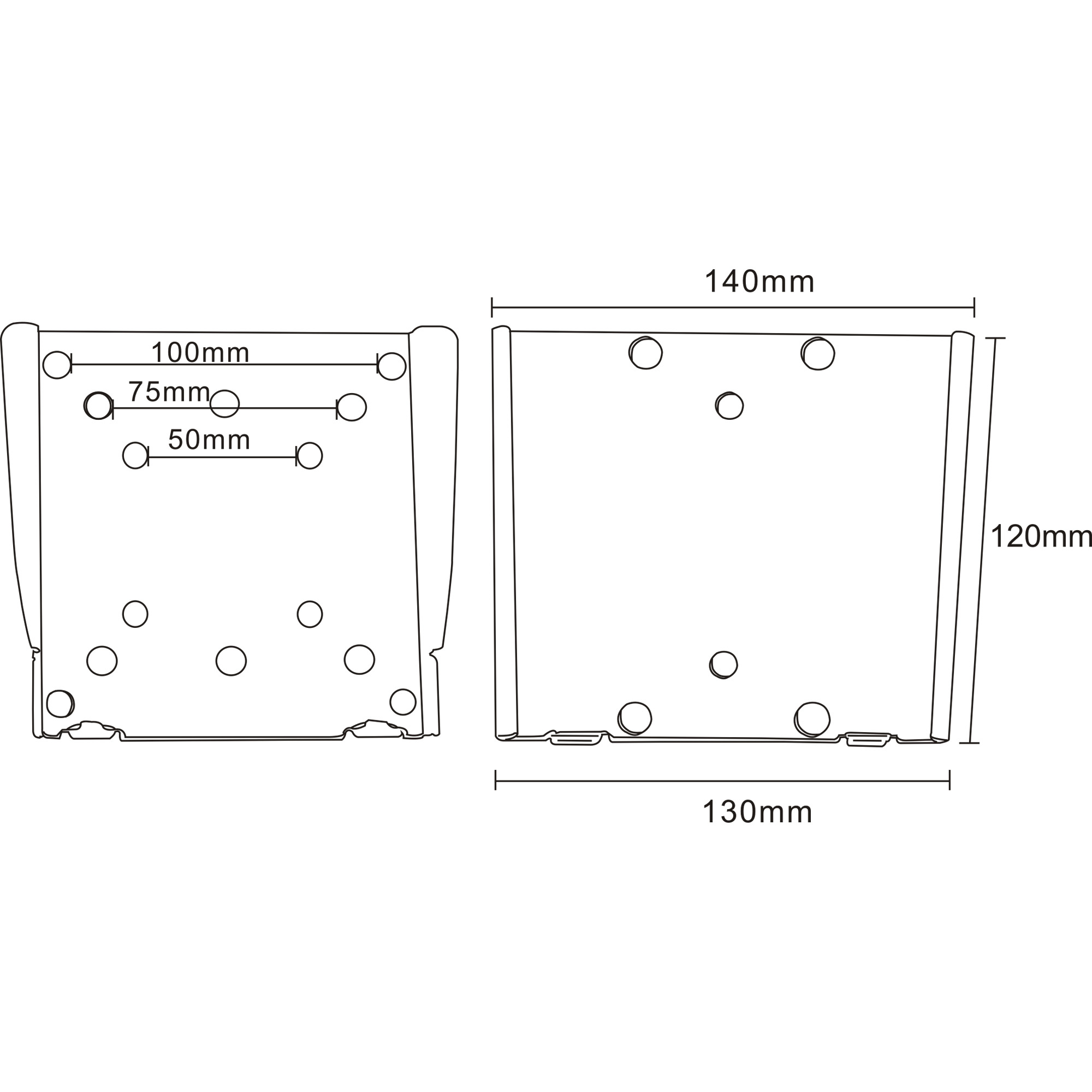 Disegno tecnico raffigurante due oggetti rettangolari con dimensioni.