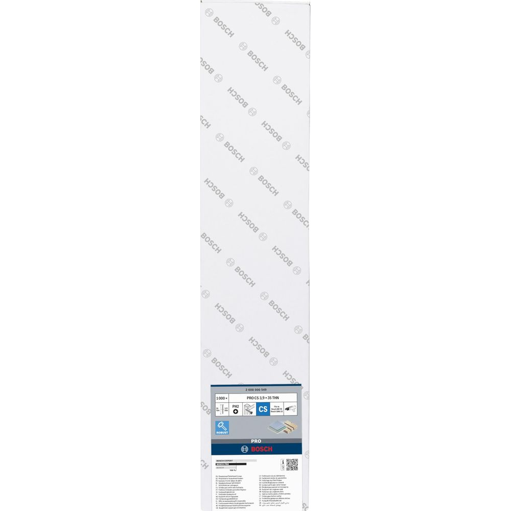 Weiße Verpackung mit Bosch-Logo-Muster, Produktinformationen unten.