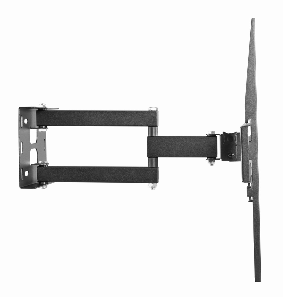 Black extendable TV wall mount with articulated arm.