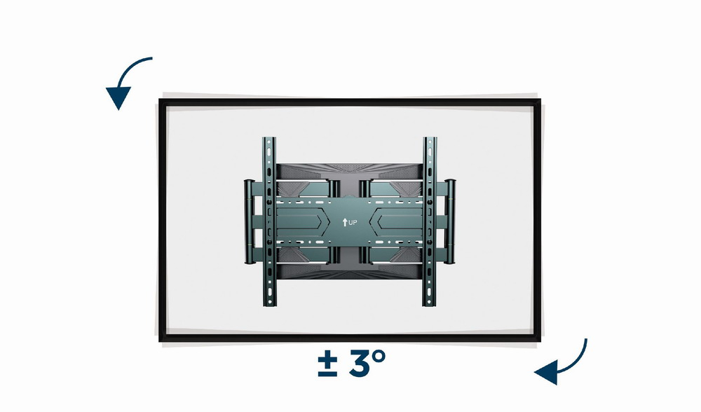 A grey TV wall mount with arrows indicating +/- 3 degree tilt.