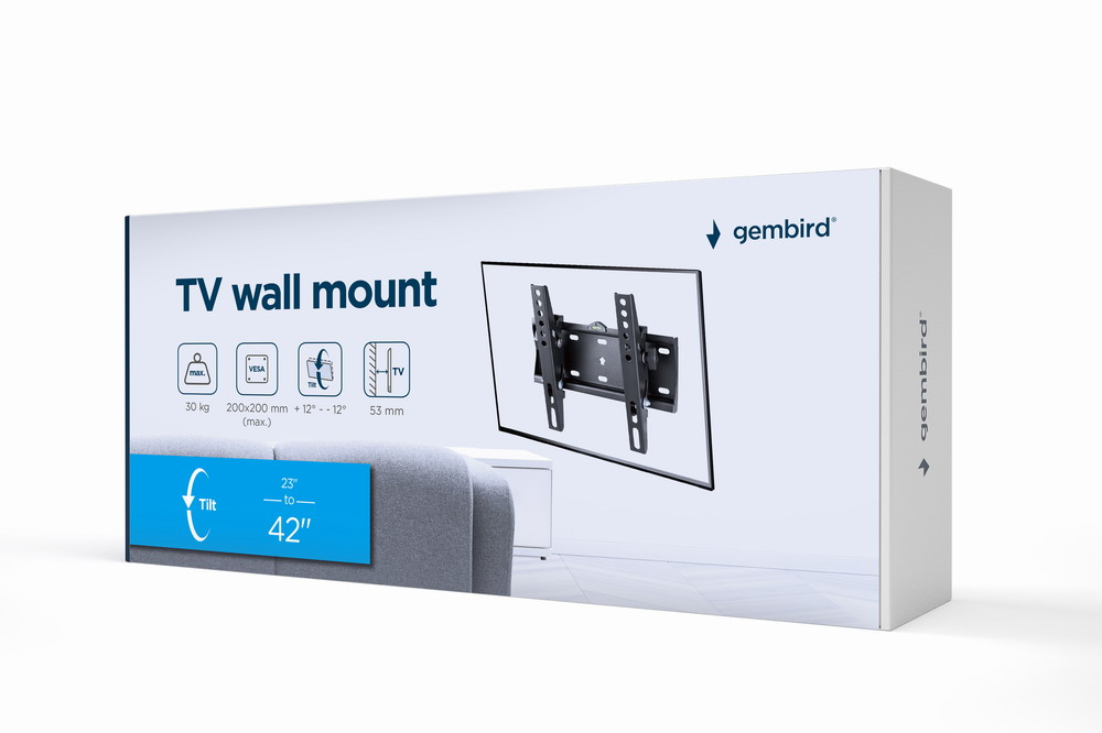 Packaging for a Gembird TV wall mount, fits 23-42 inch TVs.