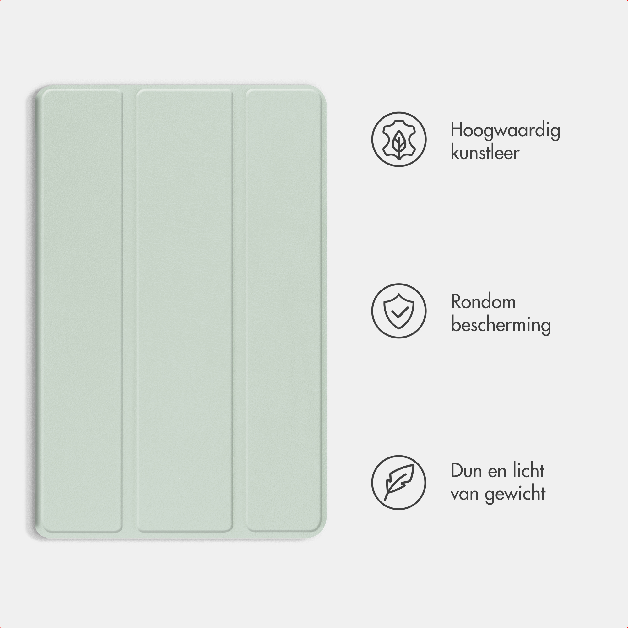 A light green tablet cover with three foldable sections.