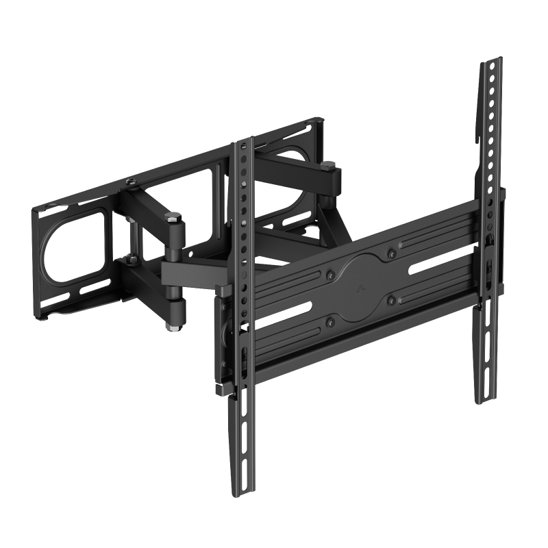 Supporto da parete nero articolato per TV a schermo piatto con bracci regolabili.