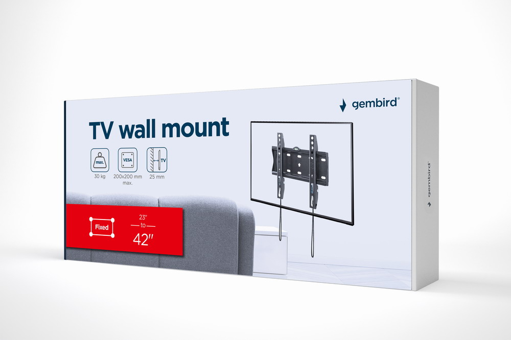 Embalaje soporte pared TV Gembird para TVs de 23-42 pulgadas hasta 30kg.