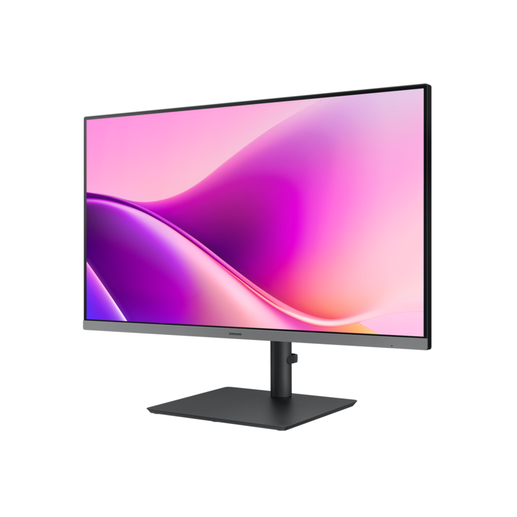 Un moderno monitor Samsung con uno sfondo astratto e colorato sullo schermo.