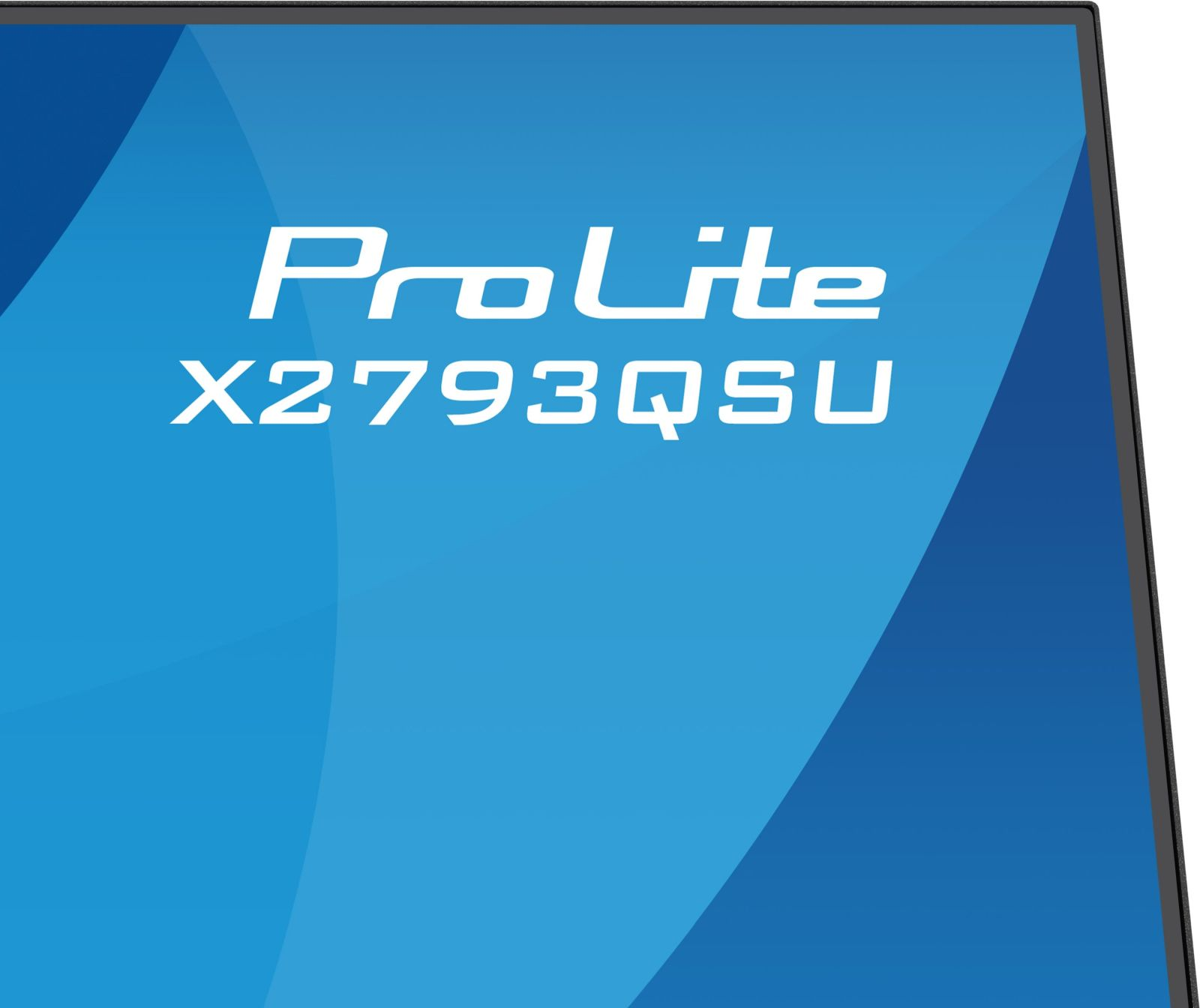 Un monitor mostra la scritta ProLite X2793QSU su sfondo blu.