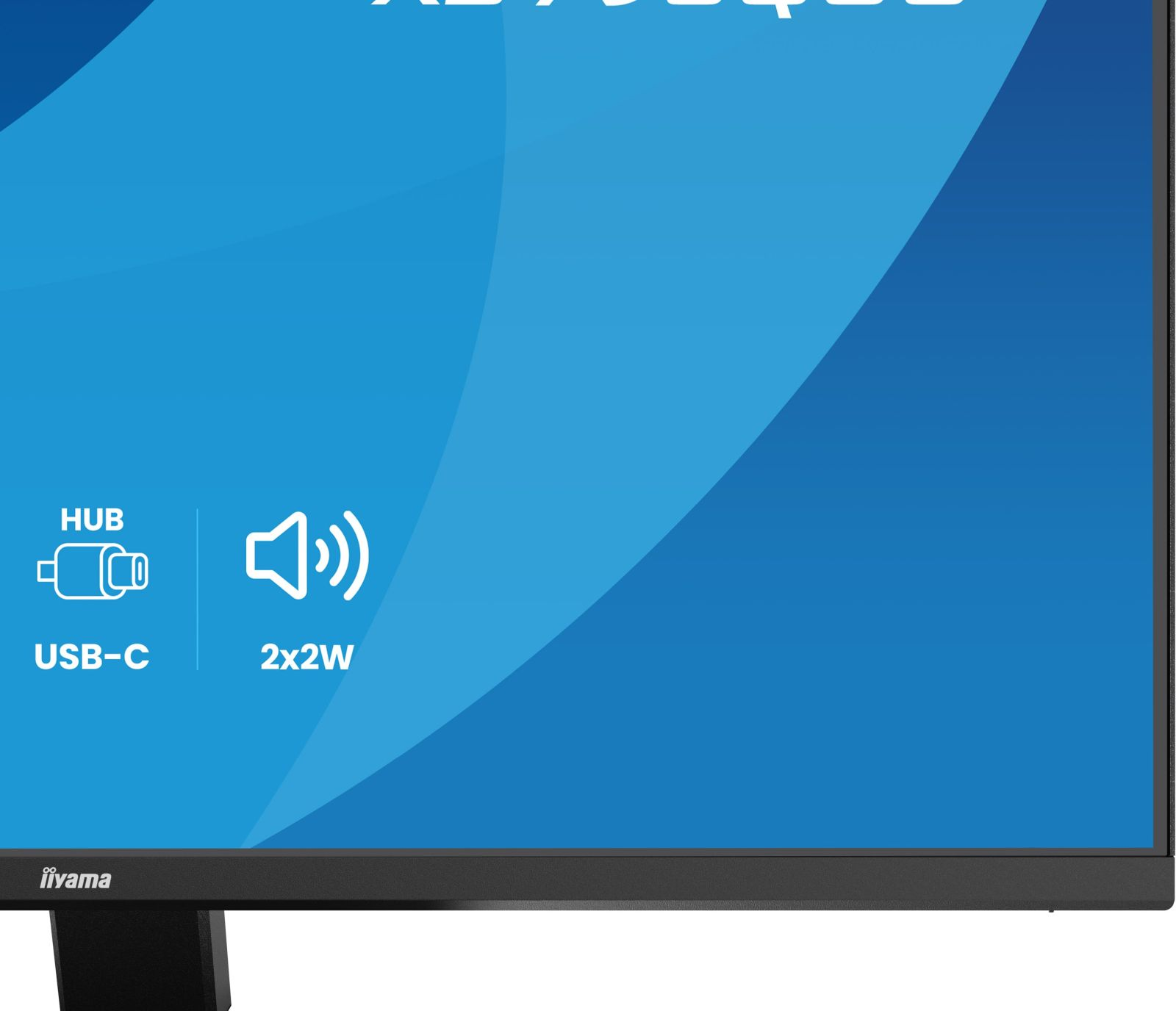 Monitor con icone per USB-C, Hub e altoparlanti 2x2W.