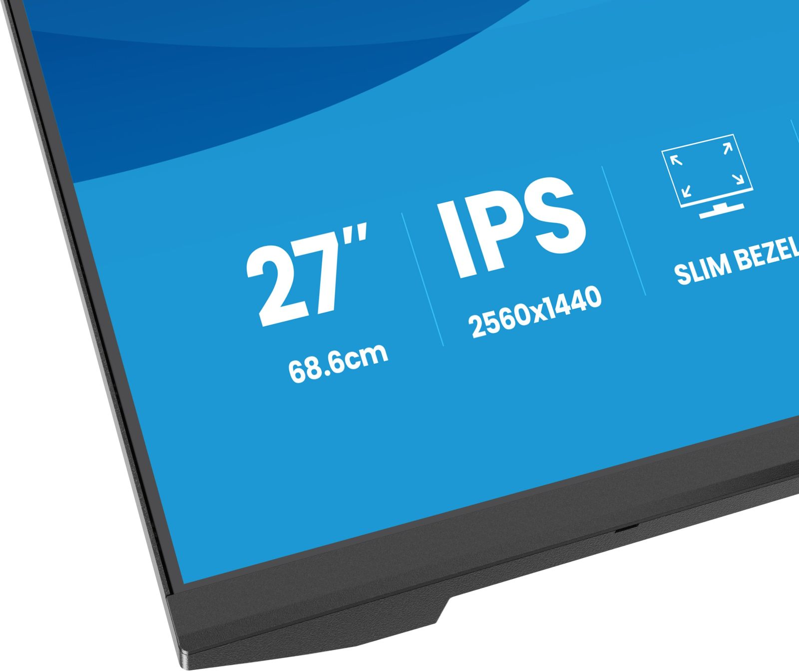 Monitor IPS da 27 pollici con risoluzione 2560x1440 e cornice sottile.