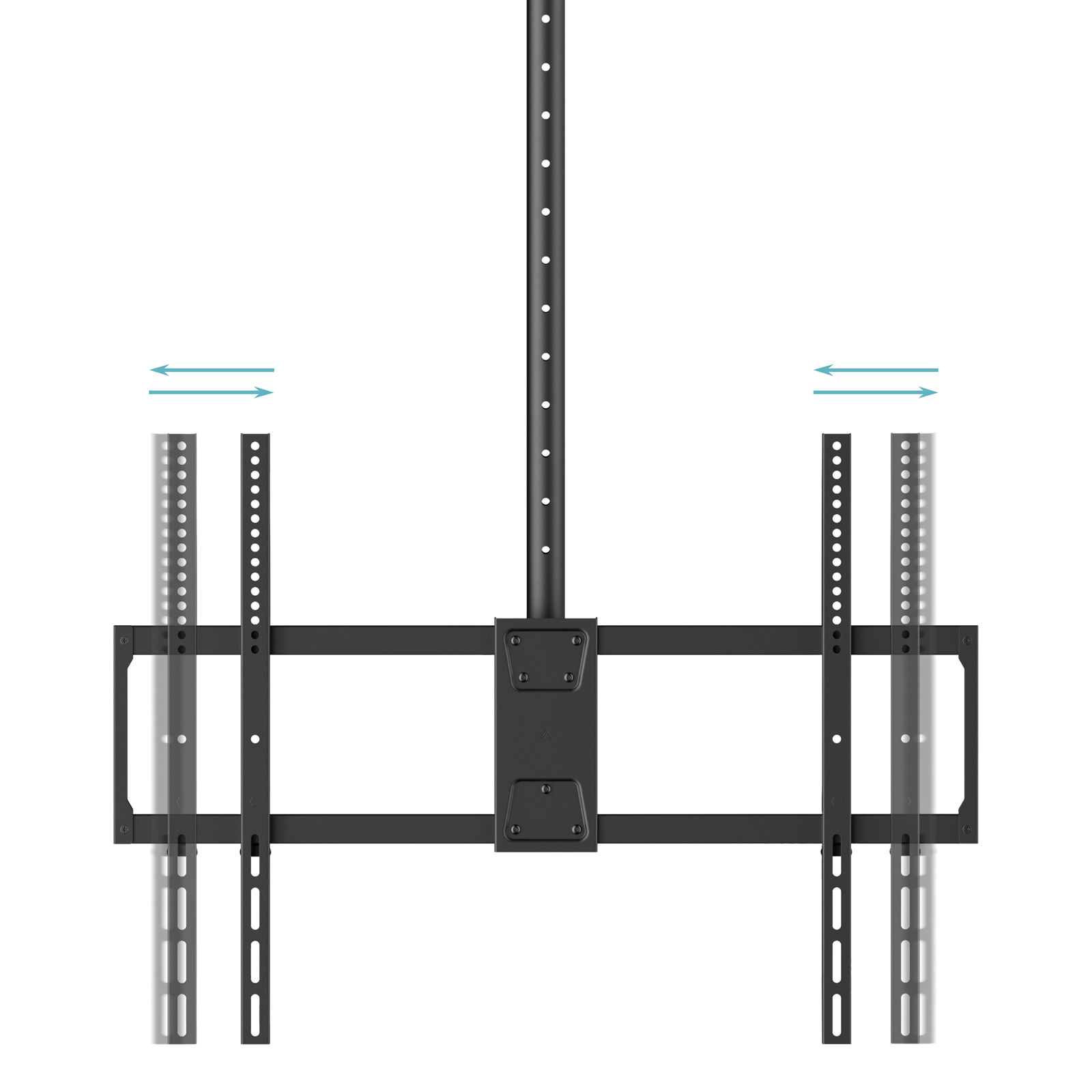 Un soporte de techo negro con brazos ajustables que se mueven horizontalmente.