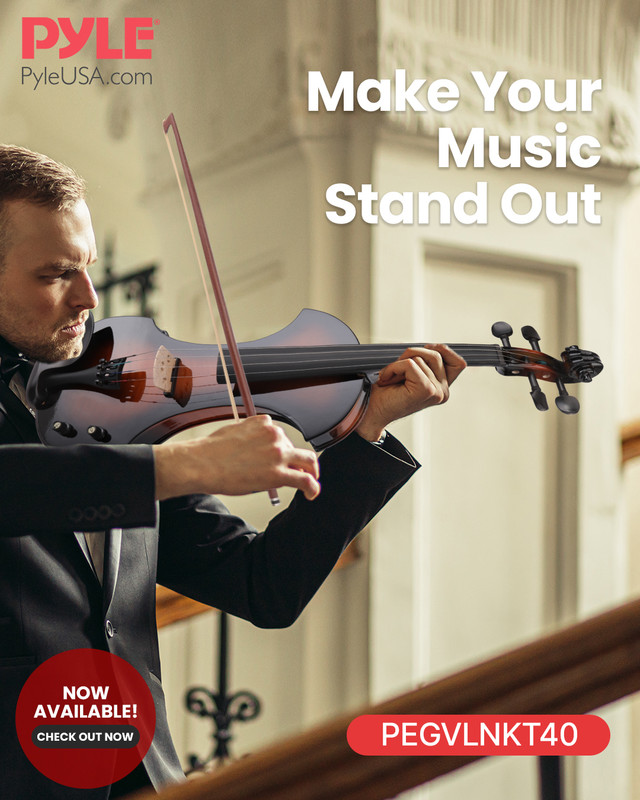 Mann spielt Violine im Anzug. „Make Your Music Stand Out“.