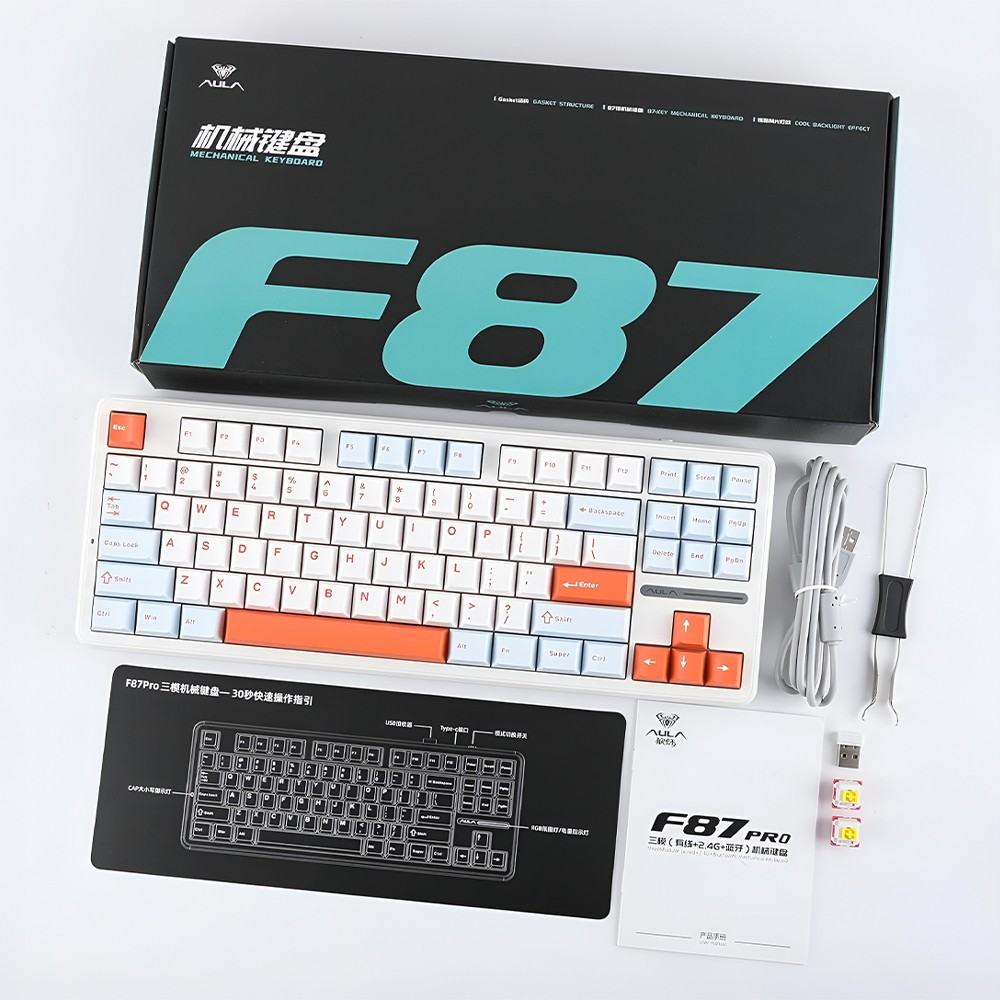Kablolu, kılavuzlu ve aletli F87 model mekanik klavye seti.