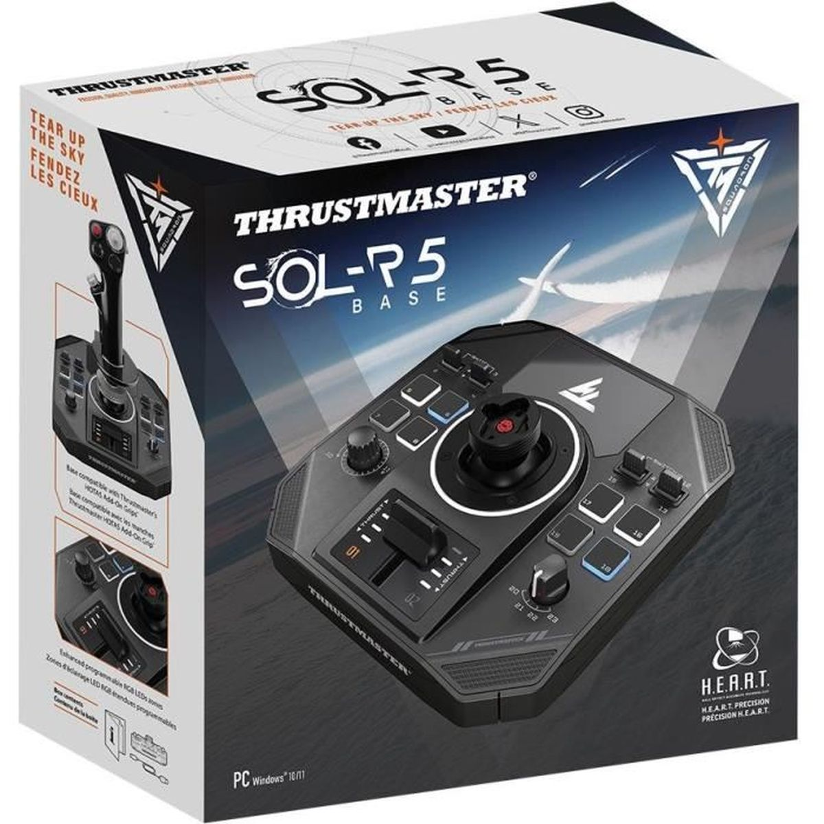Thrustmaster HOTAS Flugsteuerung und Box mit Weltraumdesign.