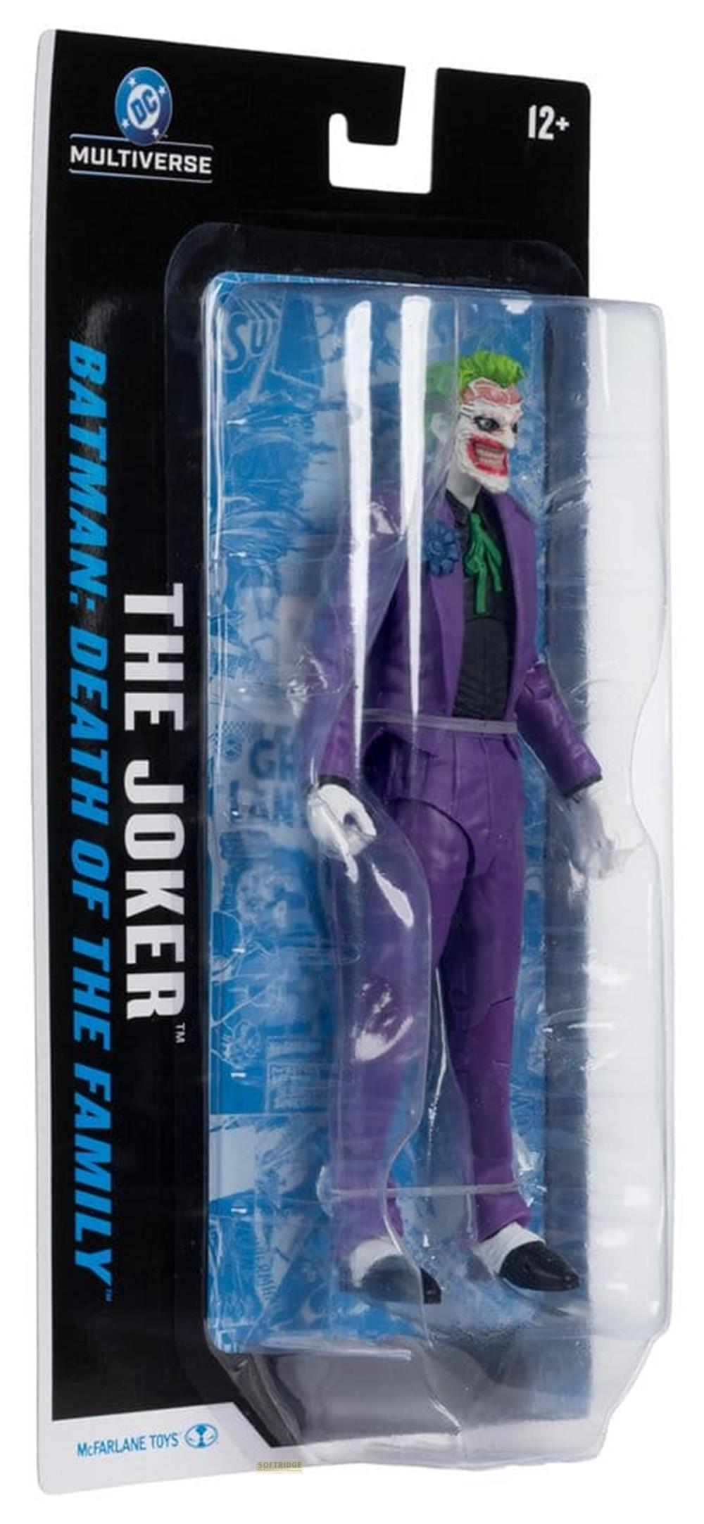 Action figure del Joker in abito viola, confezionata in blister.