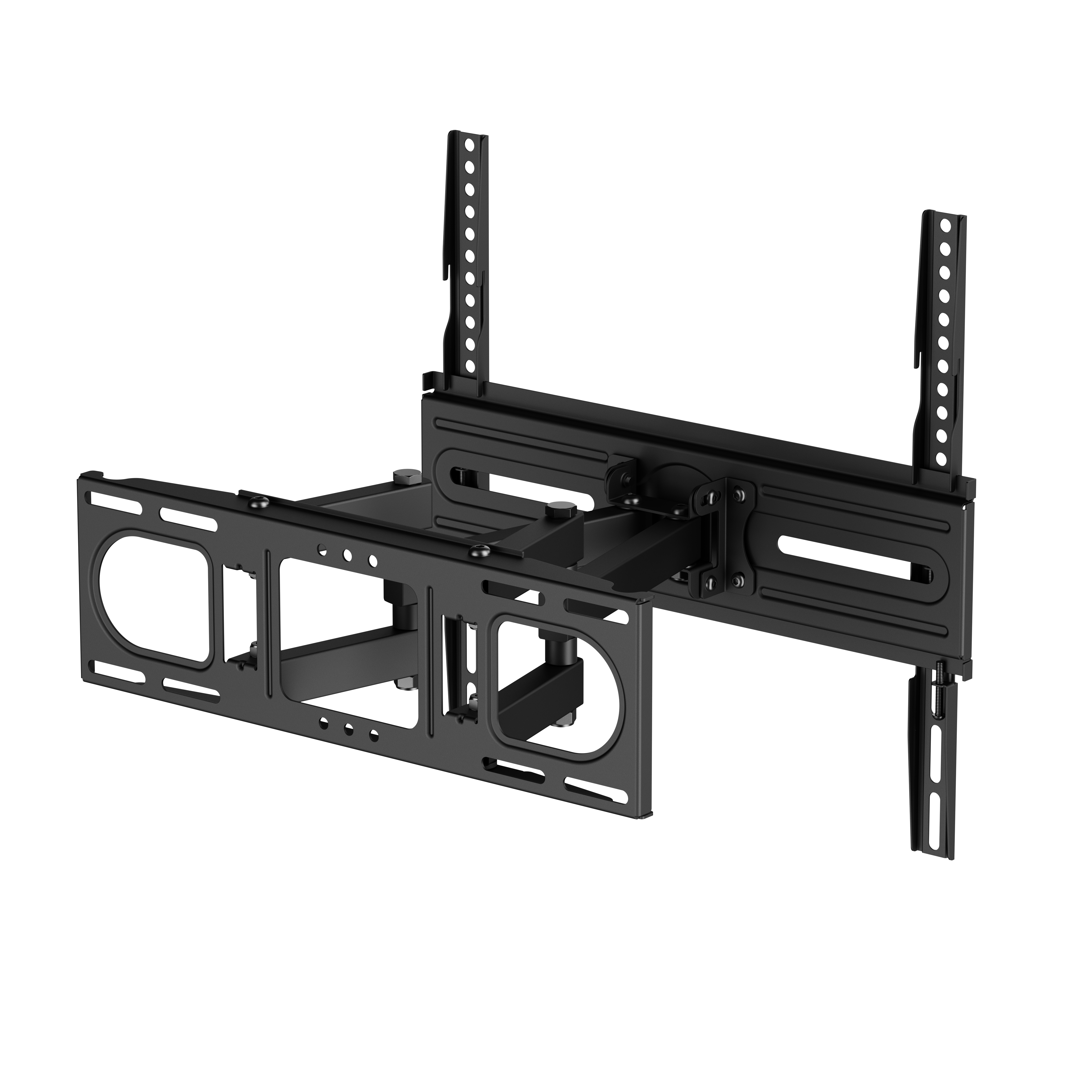 Schwarze, verstellbare Wandhalterung für Fernseher mit ausziehbaren Armen.