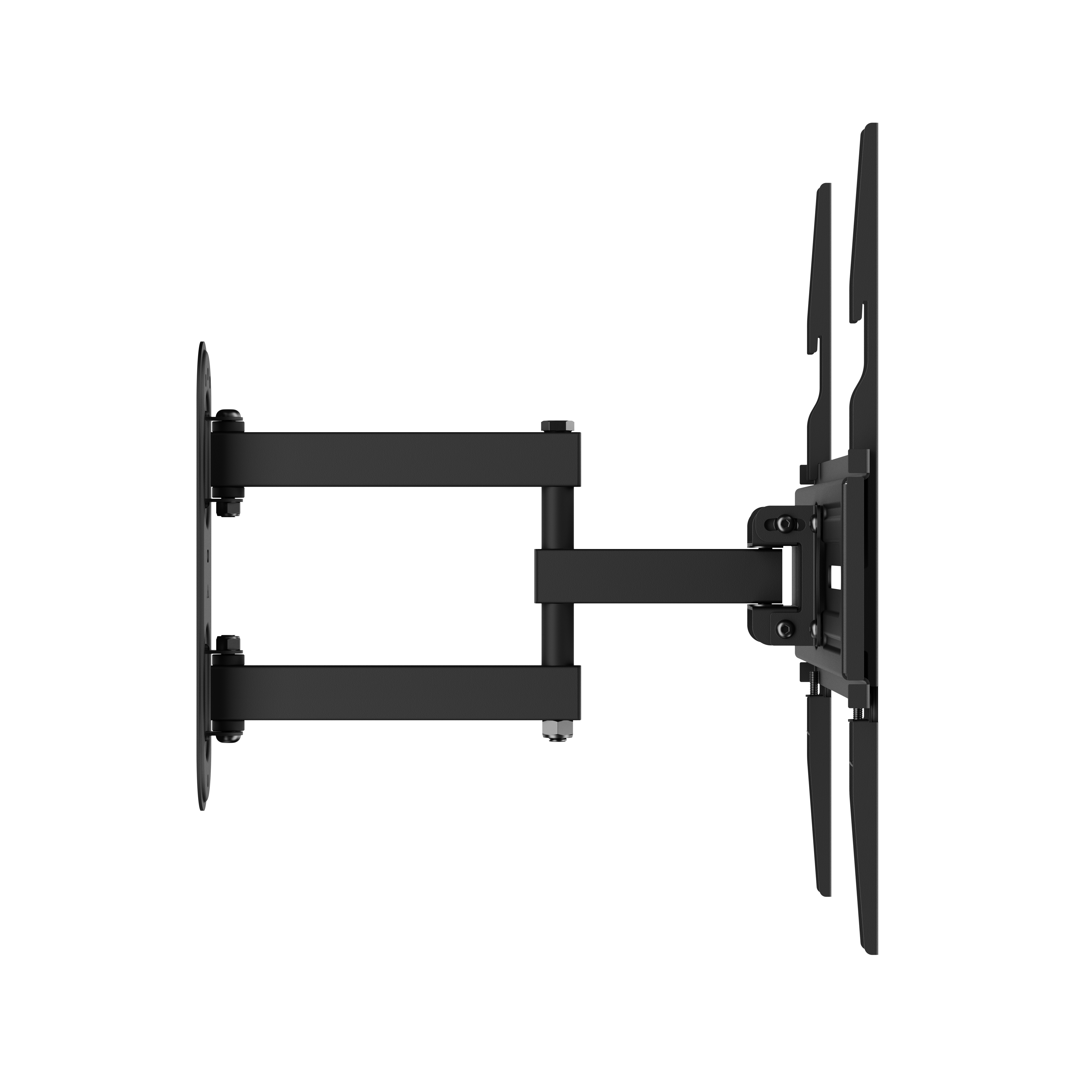 Supporto TV da parete nero snodabile a doppio braccio.