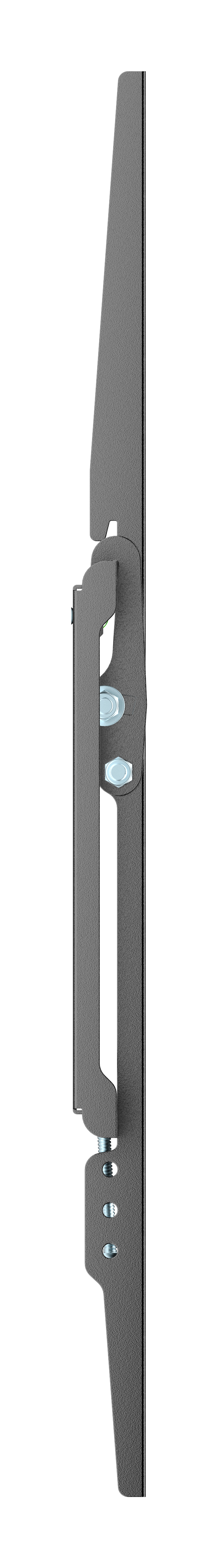 Braccio metallico grigio con bulloni, sfondo bianco.