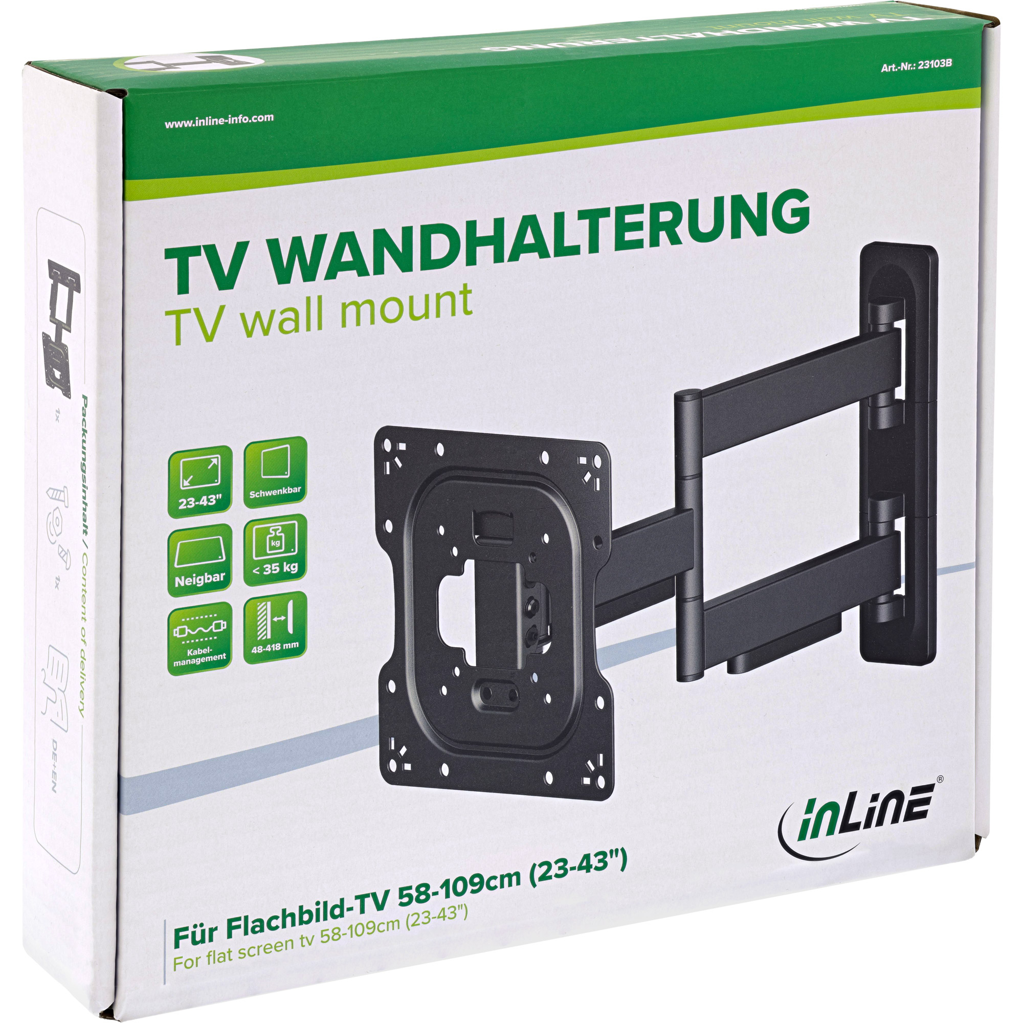 Verpackung einer schwenkbaren TV-Wandhalterung für Flachbildfernseher.