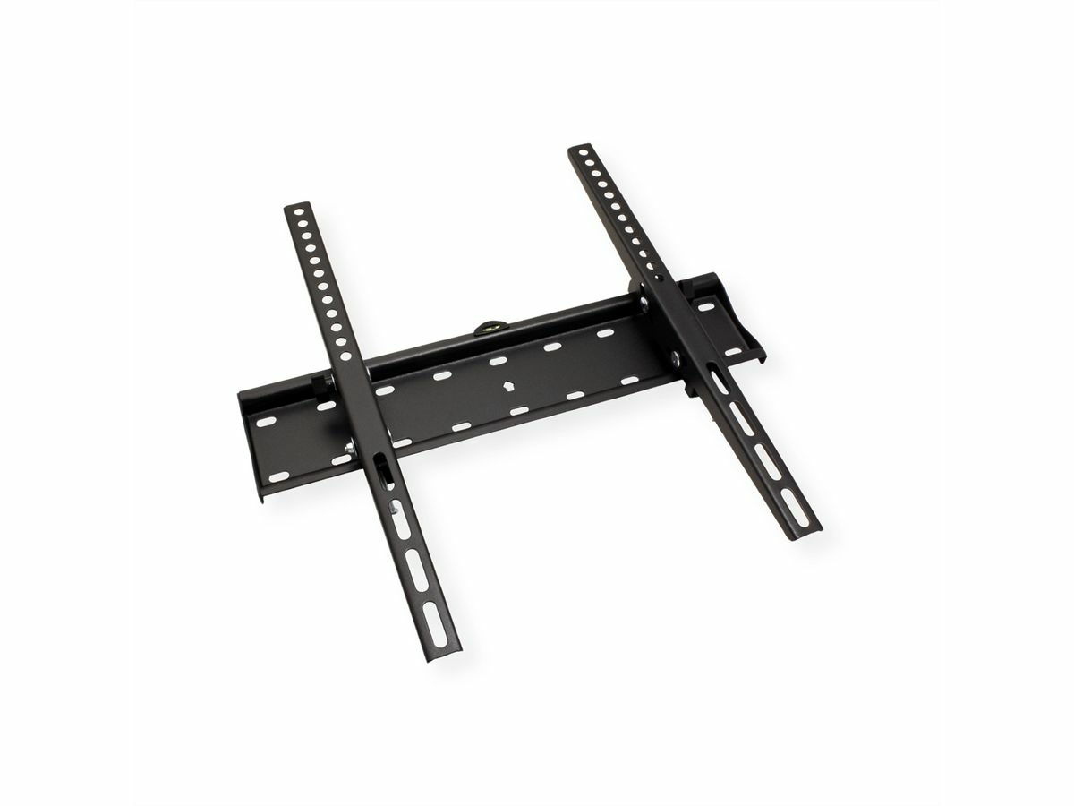 Supporto da parete TV nero con bracci regolabili e motivo a fori.