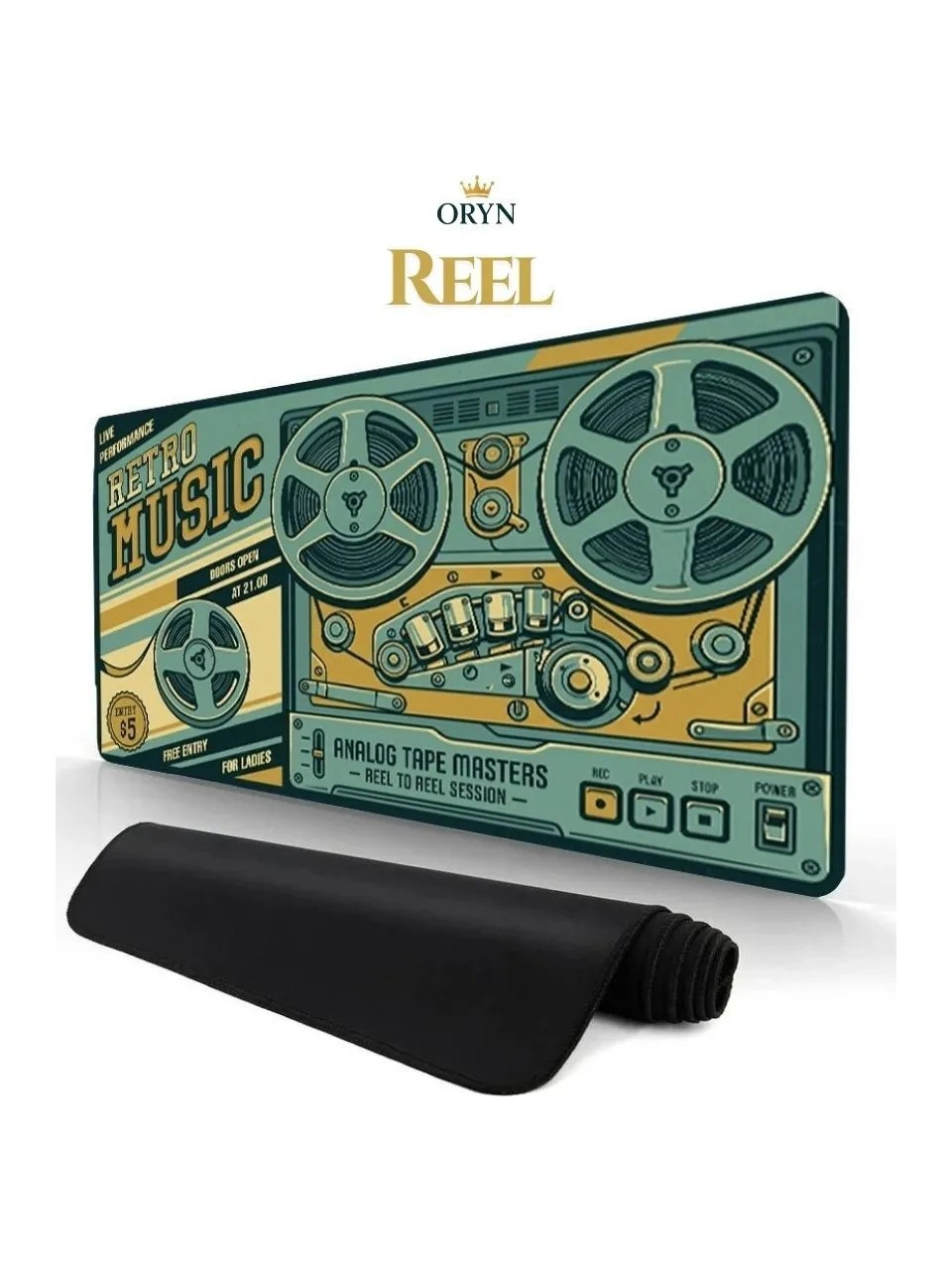 Retro müzik mousepad, makara tasarımına ve siyah mat.