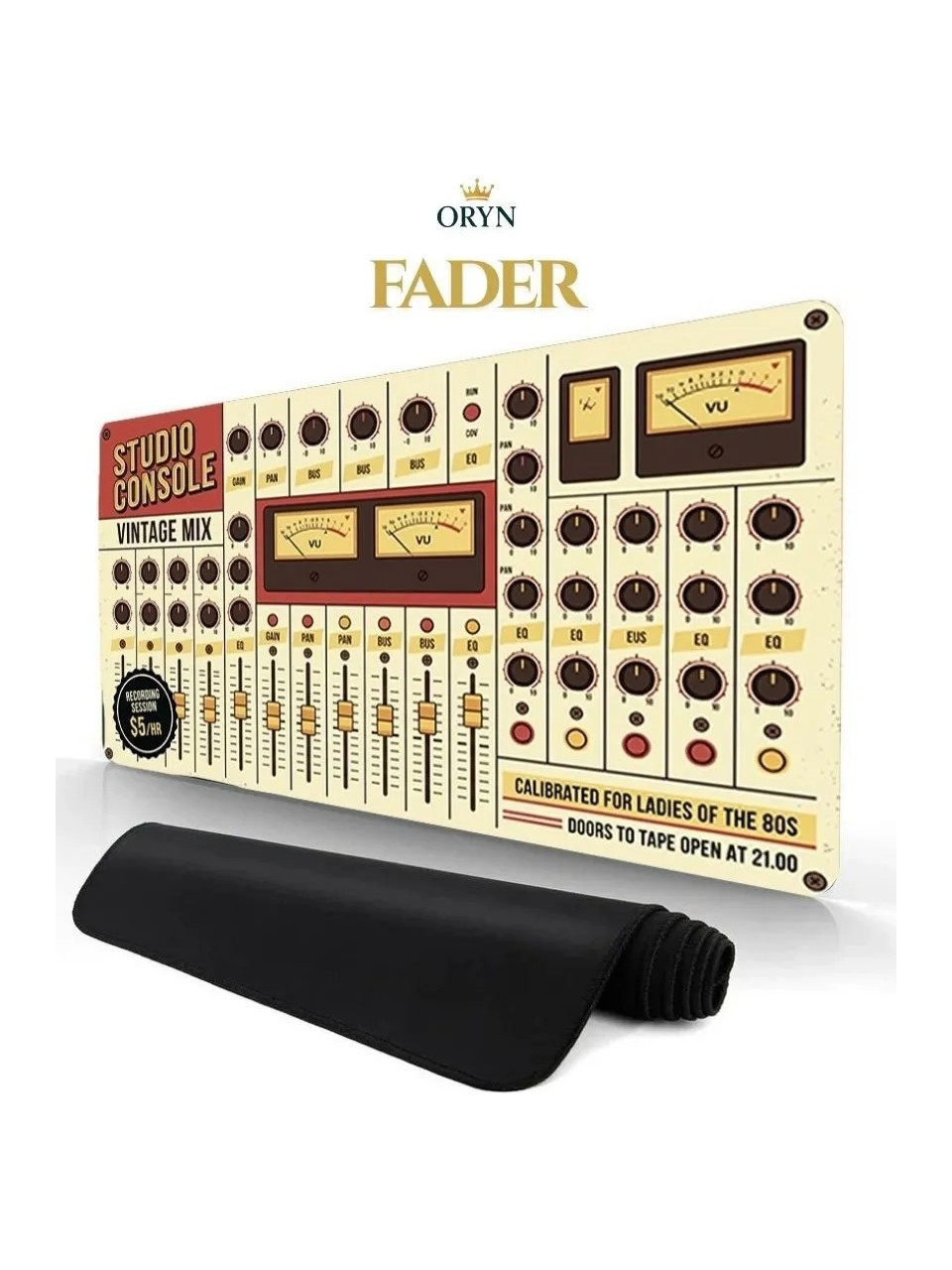 Düğmeler, faderlar ve VU ölçerlere sahip vintage stüdyo konsolu tasarımı.