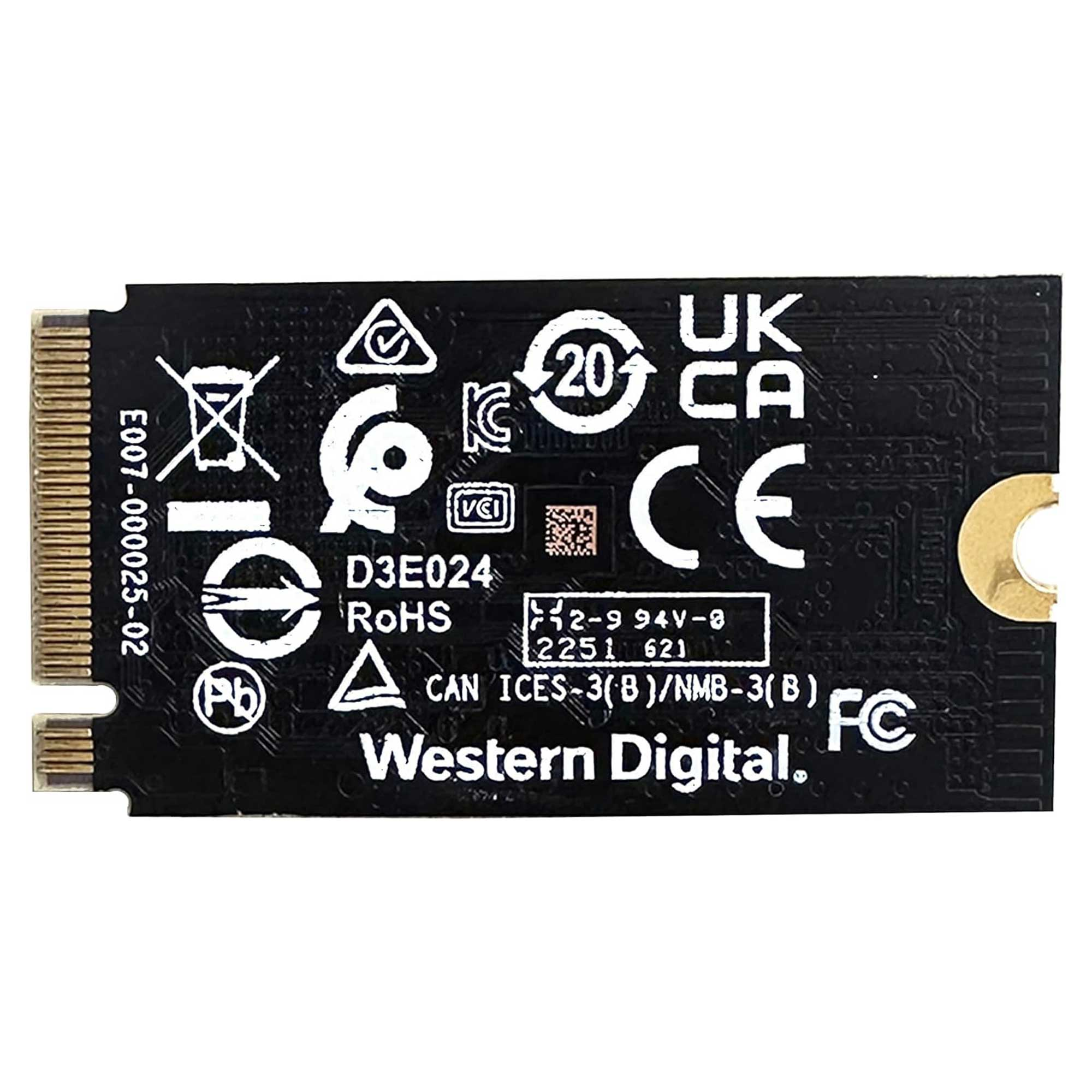 Western Digital logosu dahil beyaz metin ve sembollere sahip siyah devre kartı.