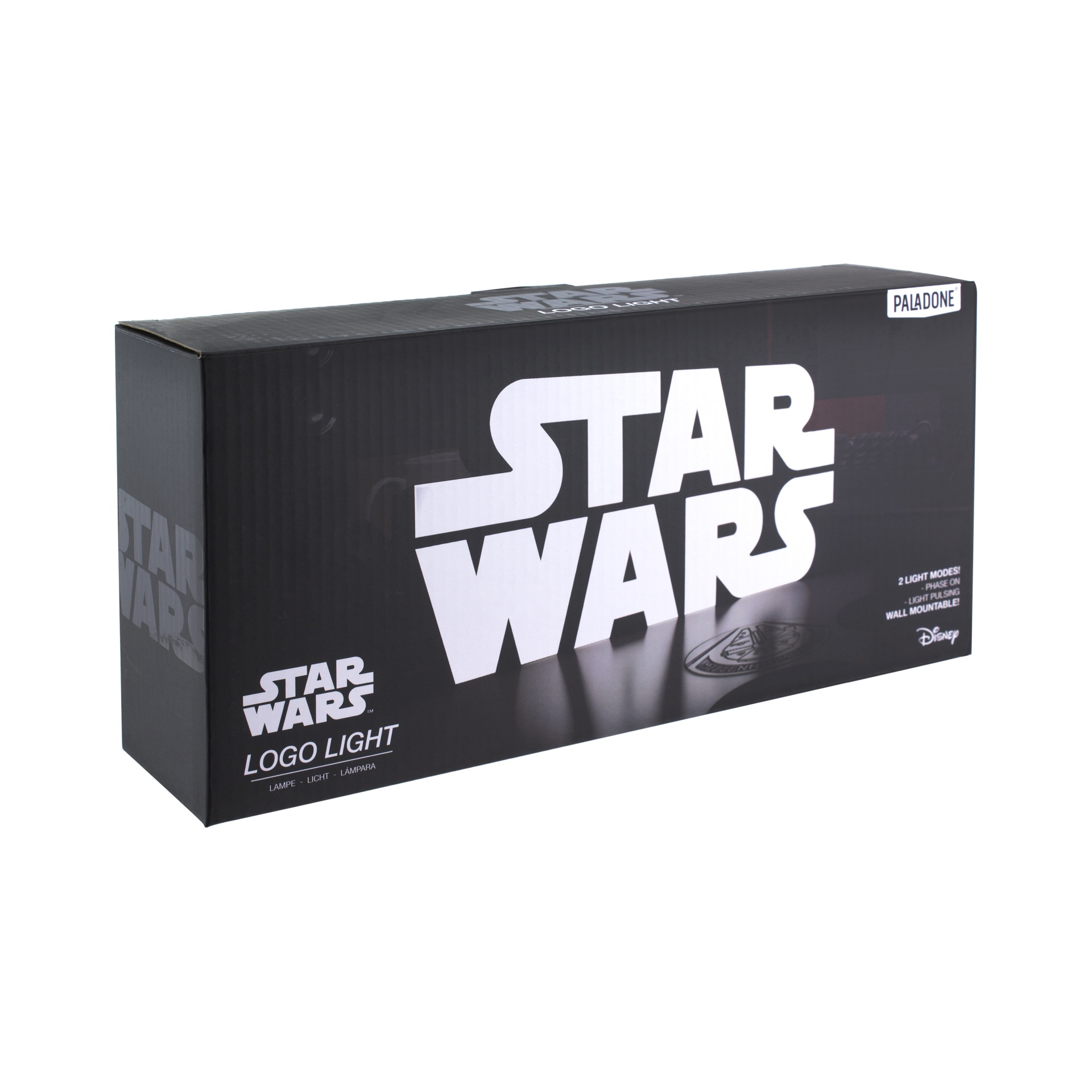 Verpackung einer Star Wars Logo Light Lampe von Paladone mit Disney Logo.