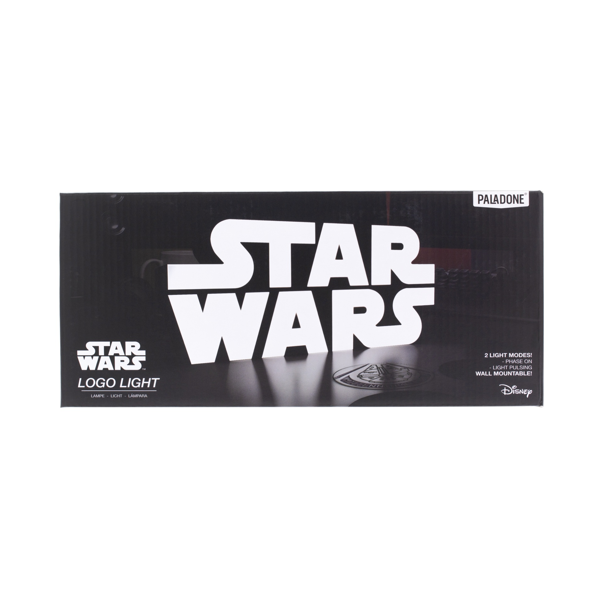 Star Wars Logo Licht auf schwarzer Verpackung mit Paladone und Disney Logo.