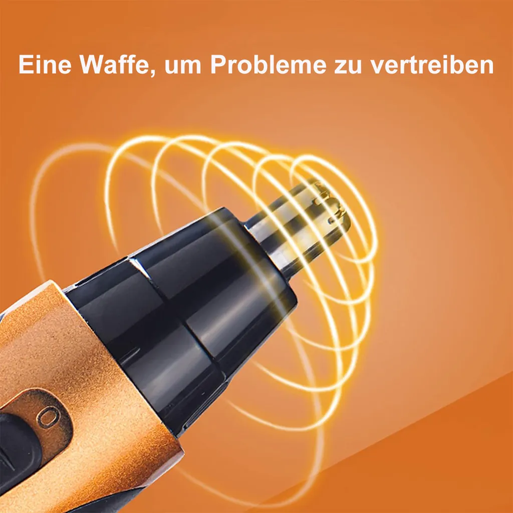 Ein Trimmer mit goldenem Griff und schwarzem Gehäuse mit leuchtenden Linien.