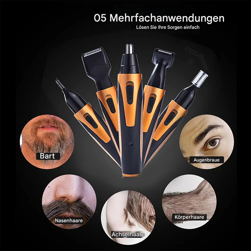 Mehrere Trimmer für Bart, Nase, Augenbrauen, Achseln, Körperhaare.