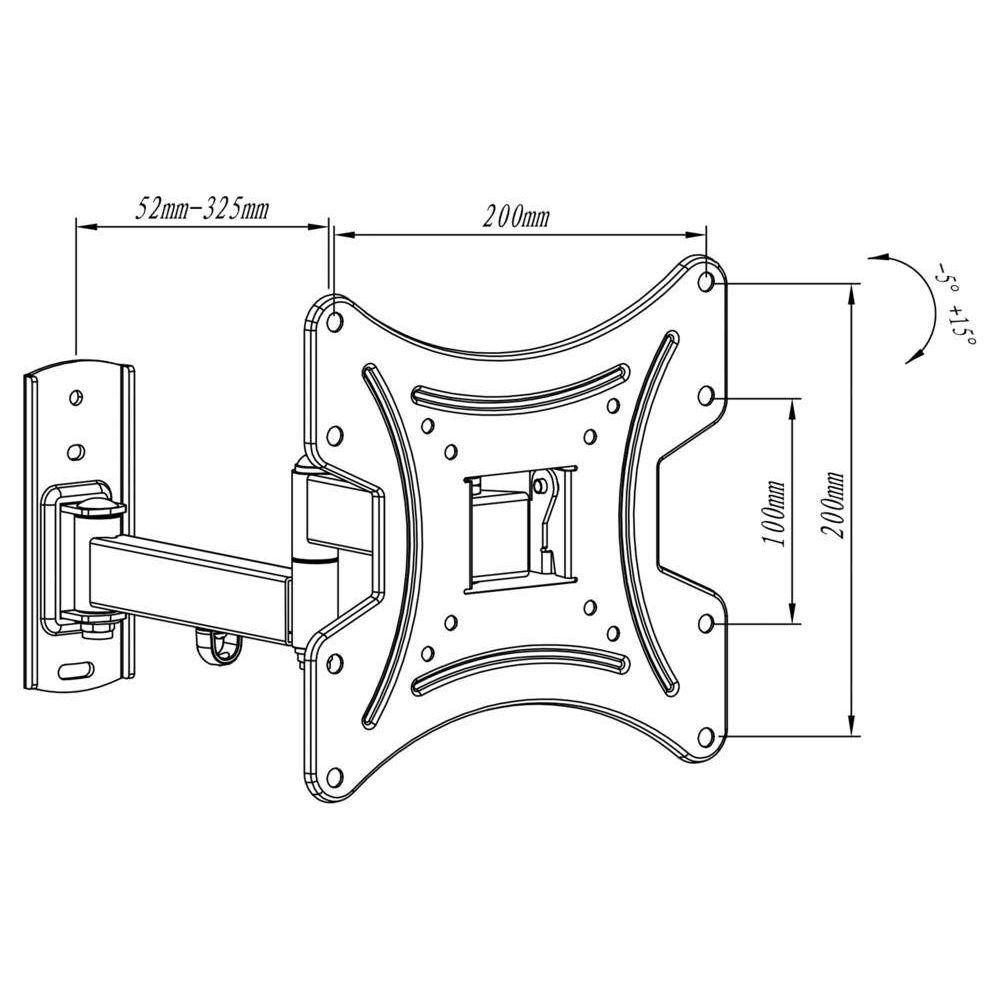 Disegno tecnico di un supporto a parete con dimensioni.