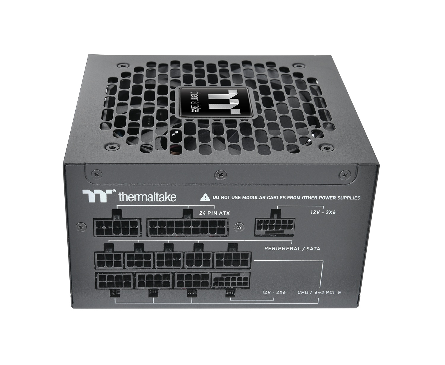 Black Thermaltake power supply unit with multiple cable connectors.
