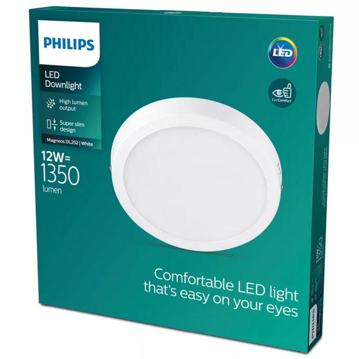 Philips LED Downlight kutusu, 12W, 1350 lümen, ince tasarım.
