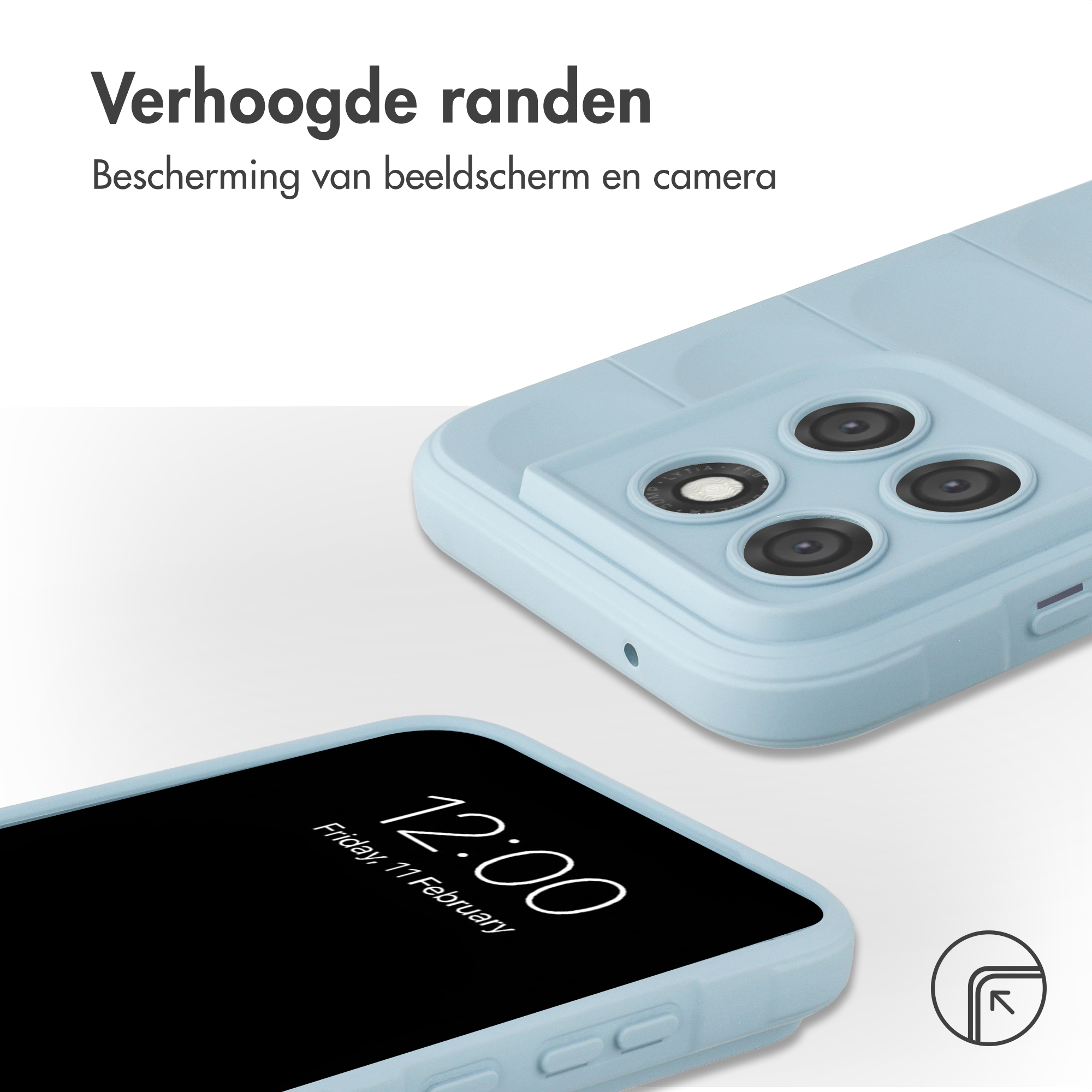 Deux coques de téléphone bleu clair, l'une montrant l'appareil photo, l'autre l'heure.